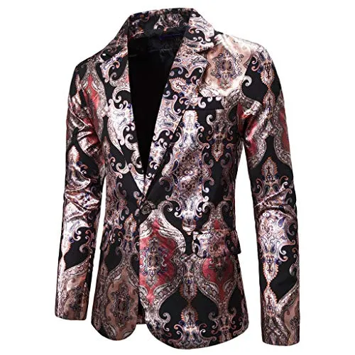 Blazer Uomo Giacca Elegante Blazer di Paillettes Stampata Classic Fascino Floreale Blazer Uomo Giacca da Abito Elegante Fiesta Maniche Lunghe Colletto Cappotto Fashion Formale Casual Lavoro Cappotto