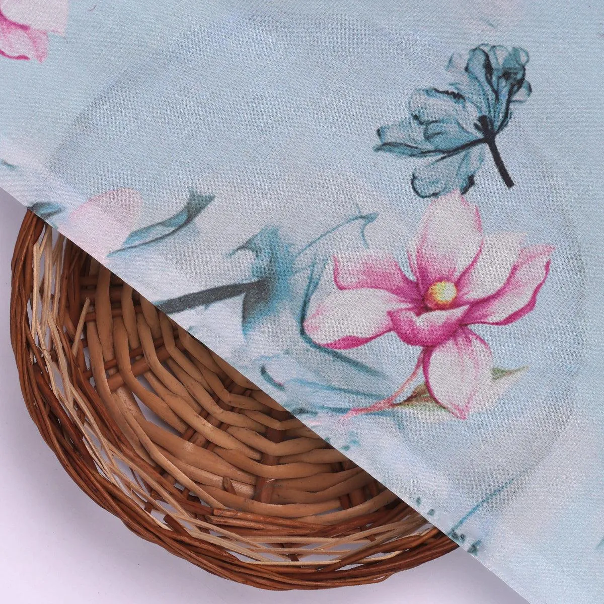 Blue Floral Digital Printed Fabric - Pure Cotton