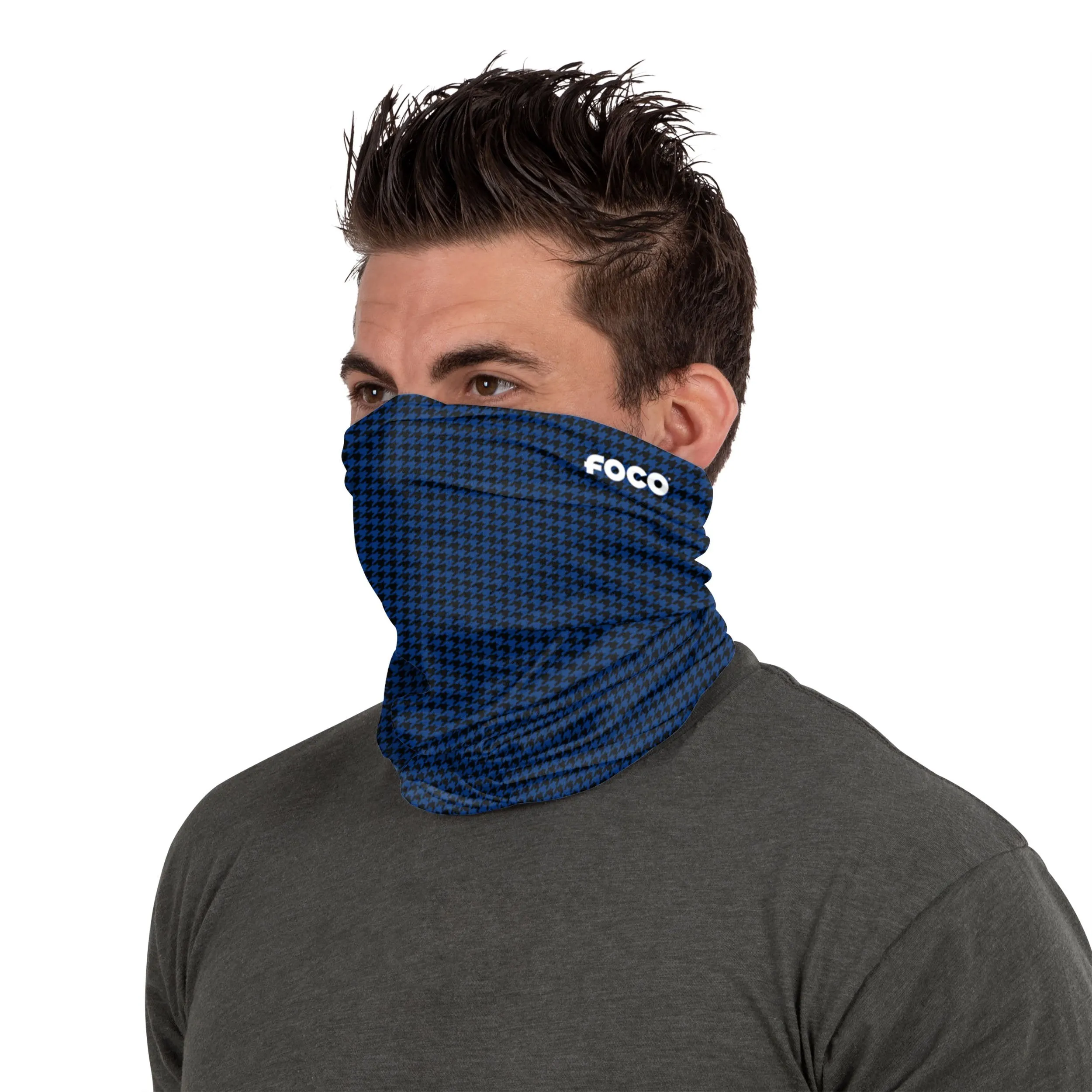 Blue Houndstooth Brushed Polyester Gaiter Scarf