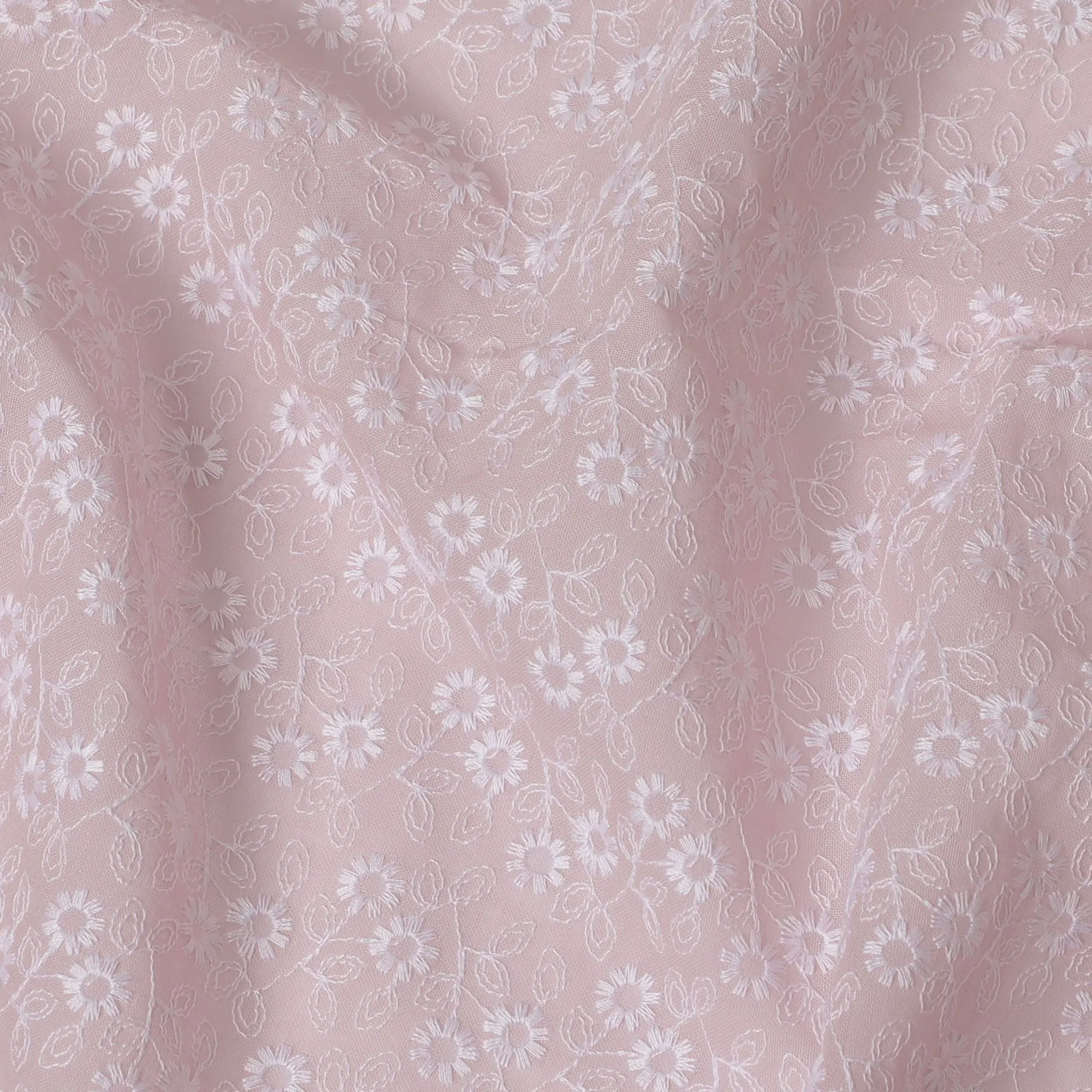 Blushing Rose Embroidered Cotton Voile Fabric - Soft Touch 110cm-D17571