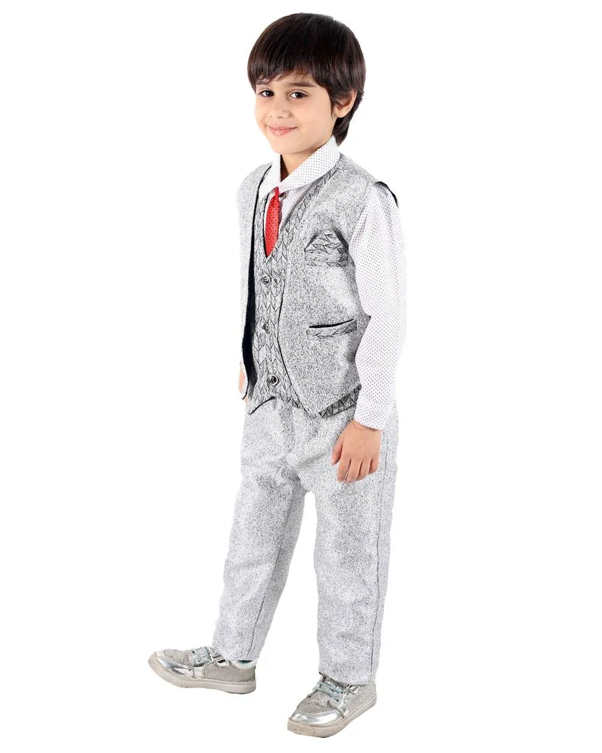 Boy's Grey Cotton Blend Self Pattern Ethnic Wear