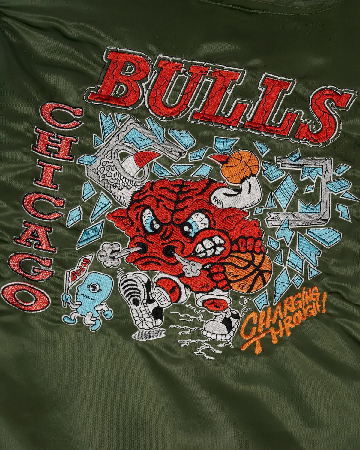 Brain Dead x NBA Chicago Bulls Flight Jacket - Olive