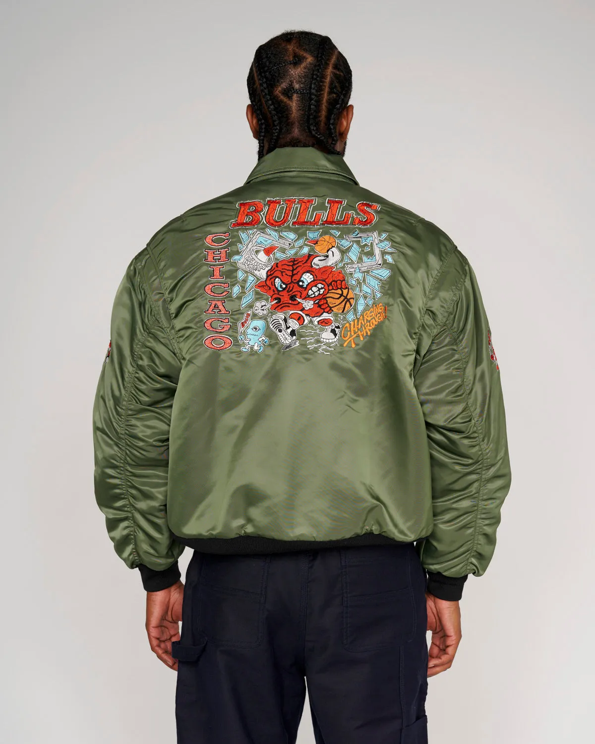 Brain Dead x NBA Chicago Bulls Flight Jacket - Olive