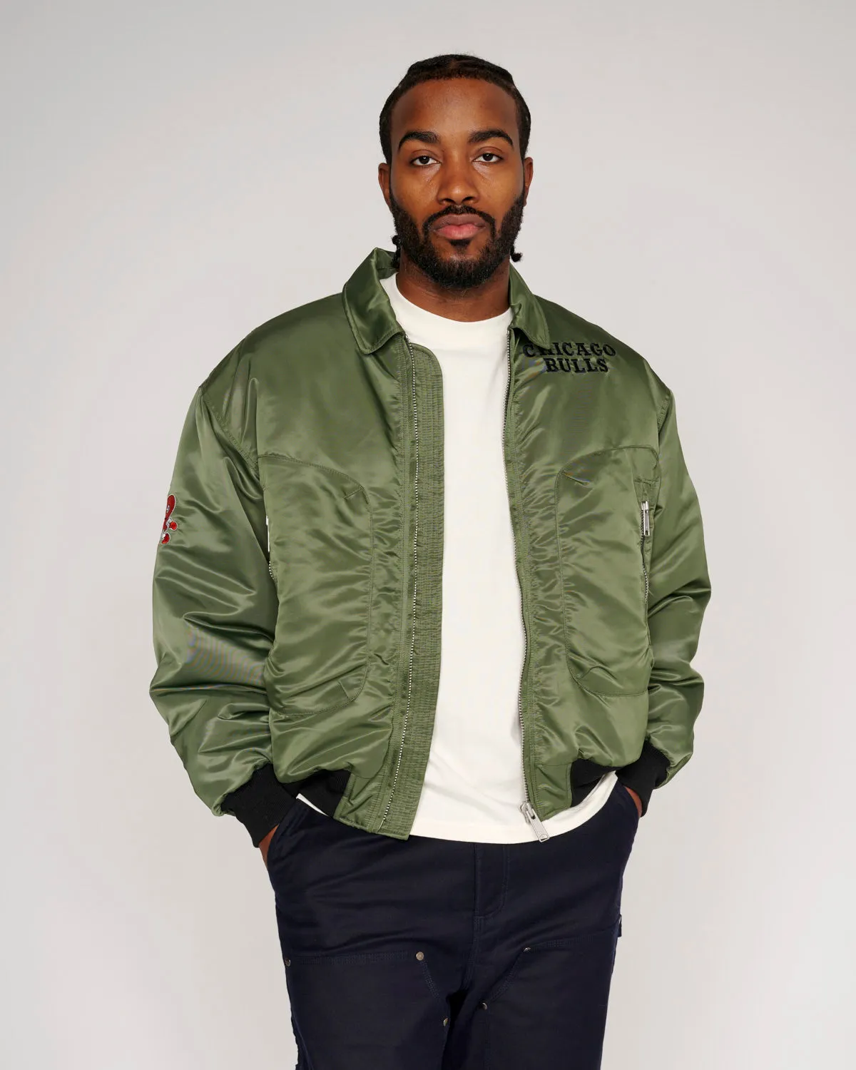 Brain Dead x NBA Chicago Bulls Flight Jacket - Olive