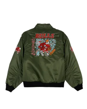 Brain Dead x NBA Chicago Bulls Flight Jacket - Olive