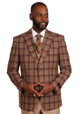 BROWN MEN'S VITALI SUIT THREE PIECES VESTED MODERN-FIT PEAK LAPEL FLAT FRONT PANTS
