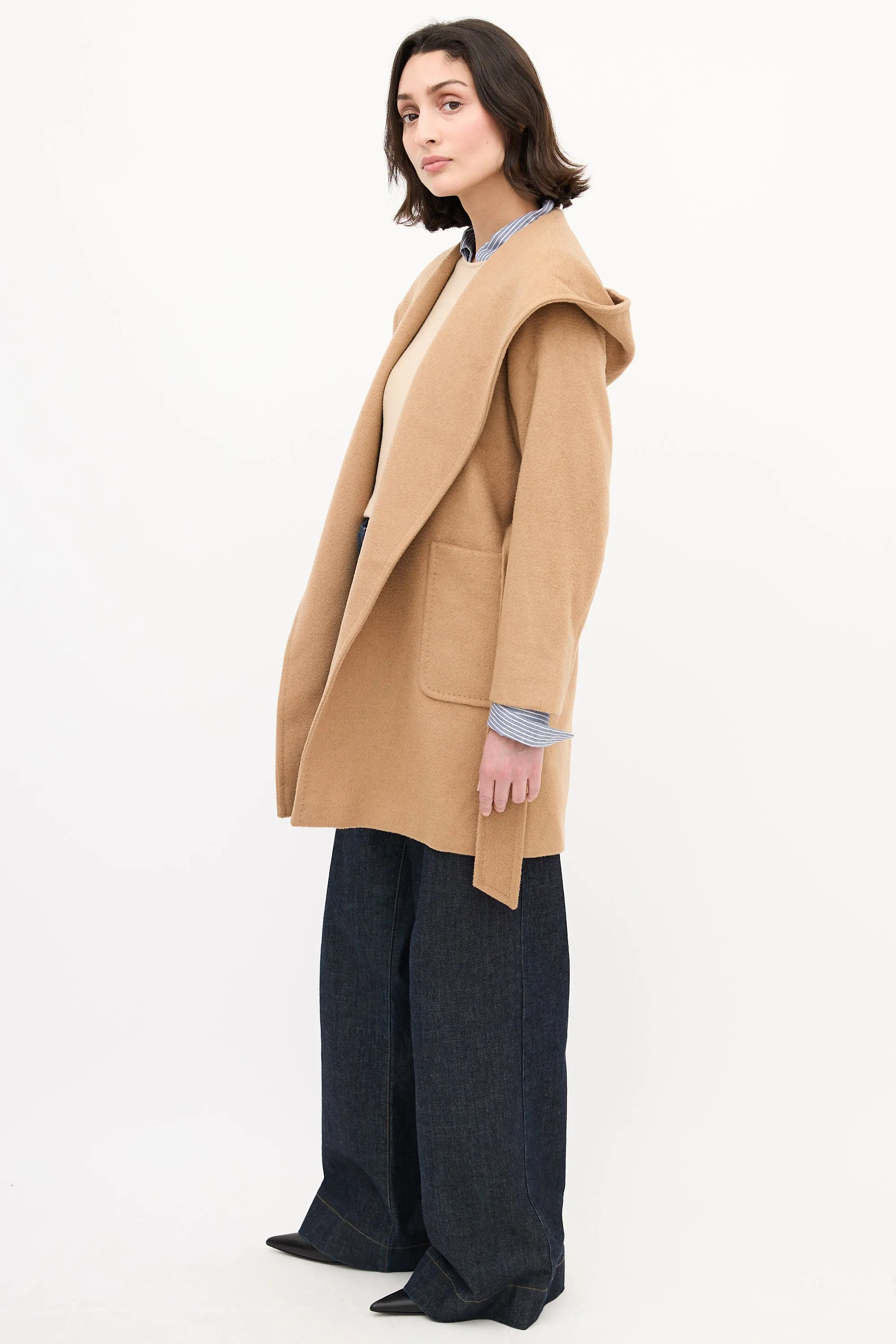Brown Wool Belted Wrap Coat