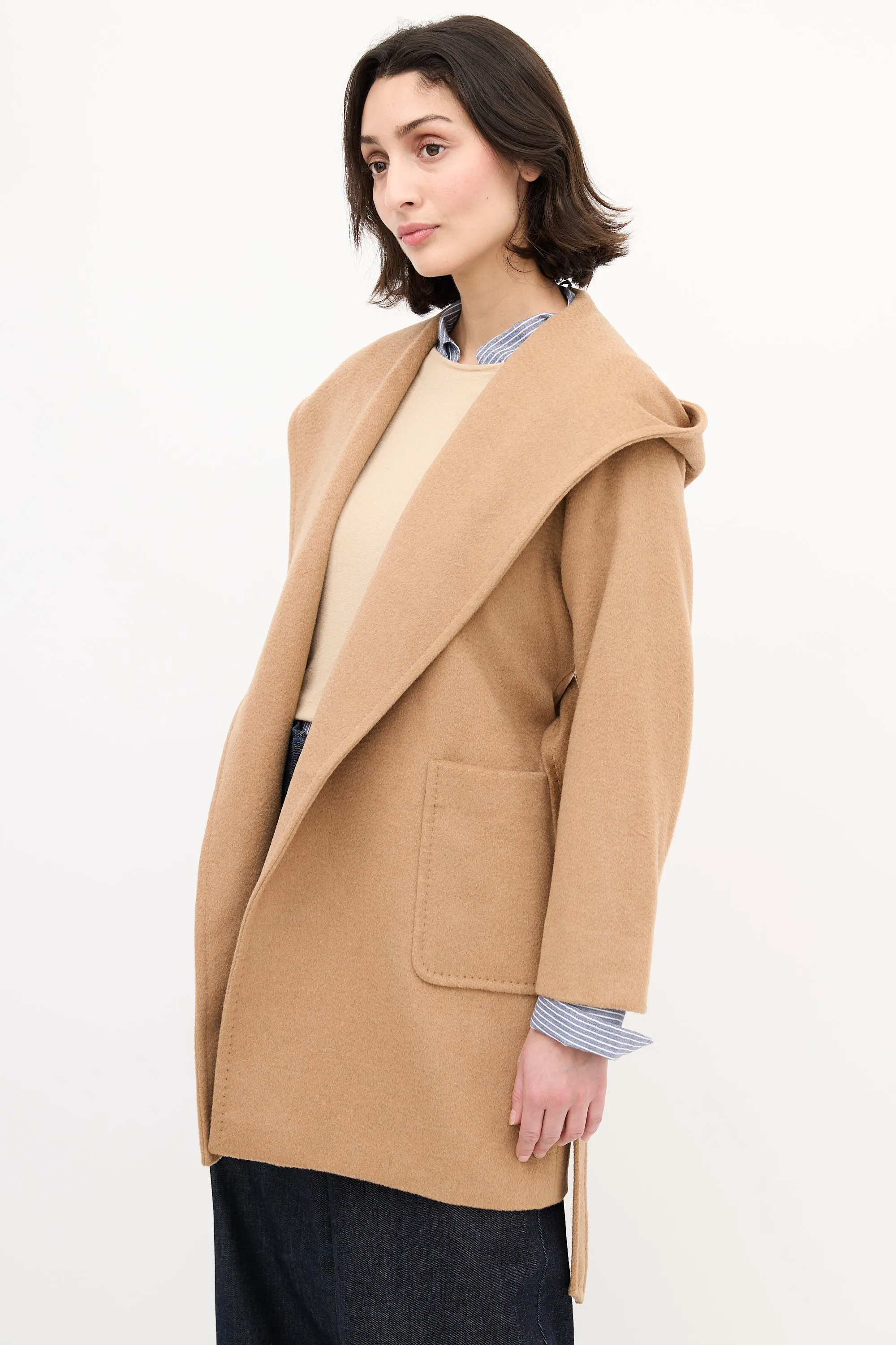 Brown Wool Belted Wrap Coat