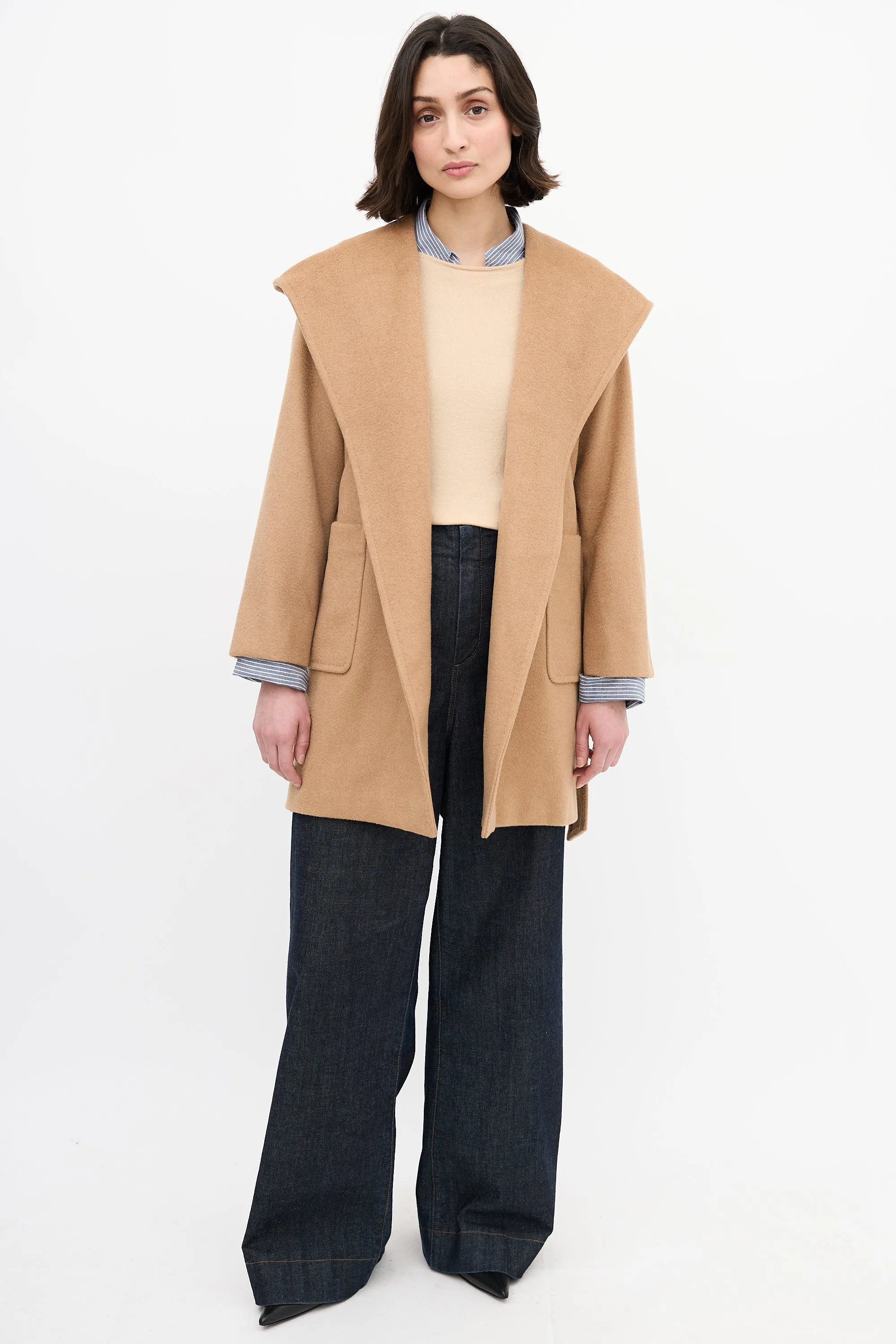 Brown Wool Belted Wrap Coat