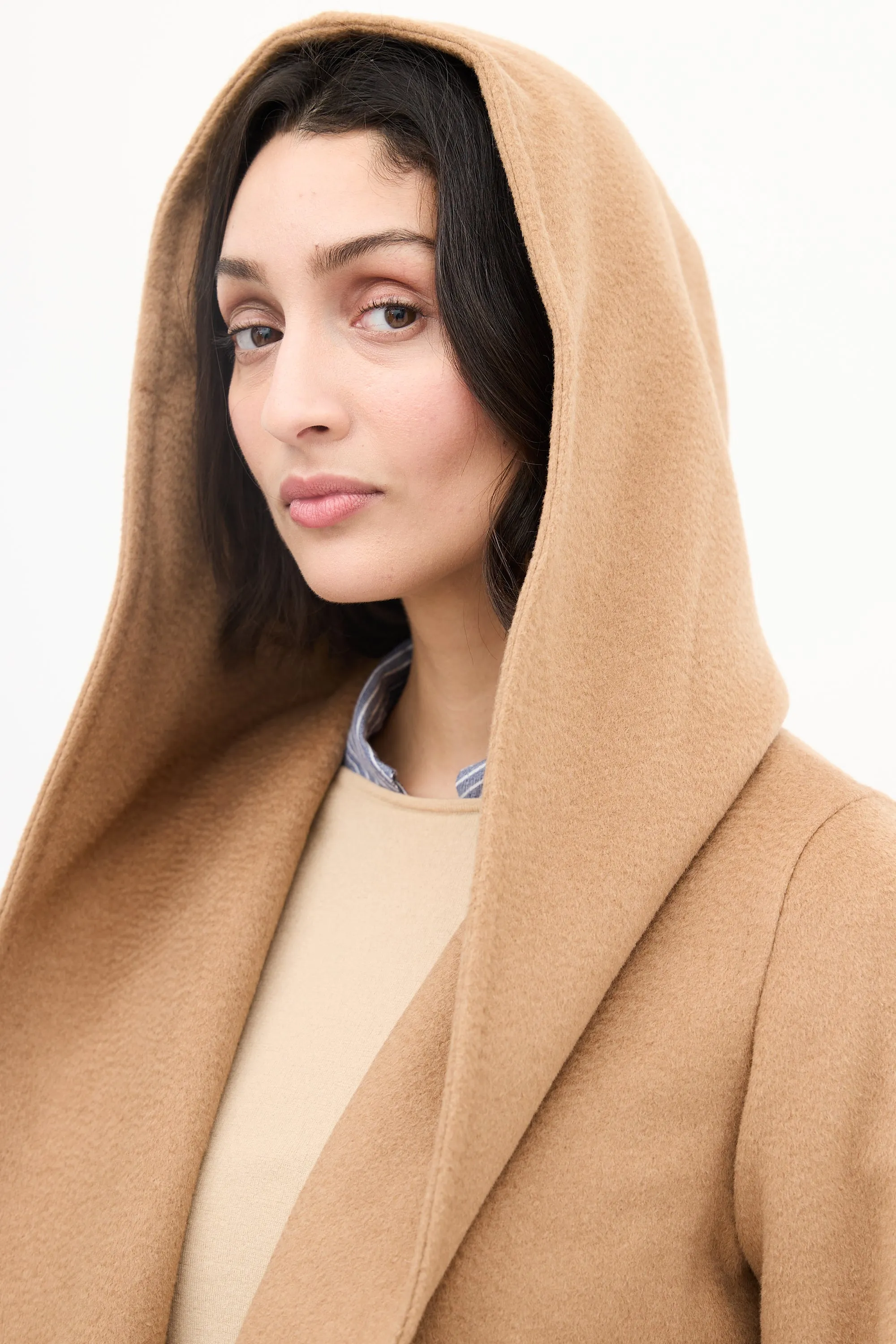 Brown Wool Belted Wrap Coat
