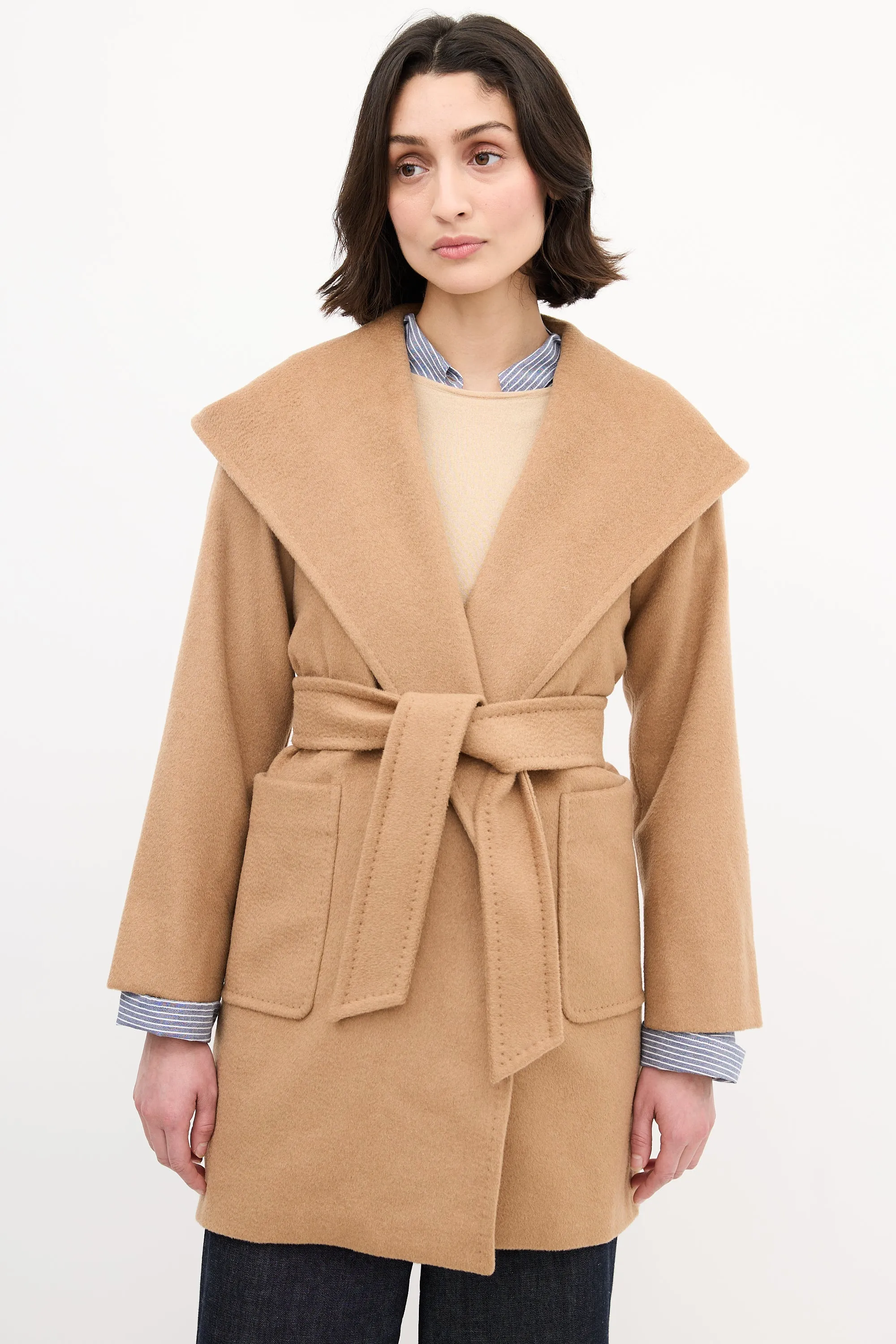 Brown Wool Belted Wrap Coat