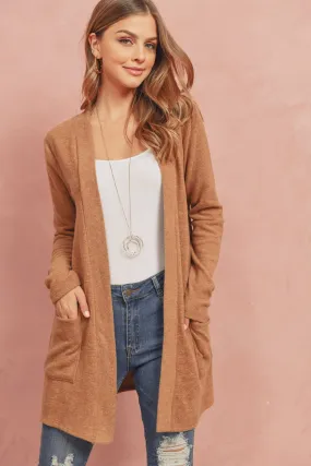 Brushed Melange Open Front Cardigan