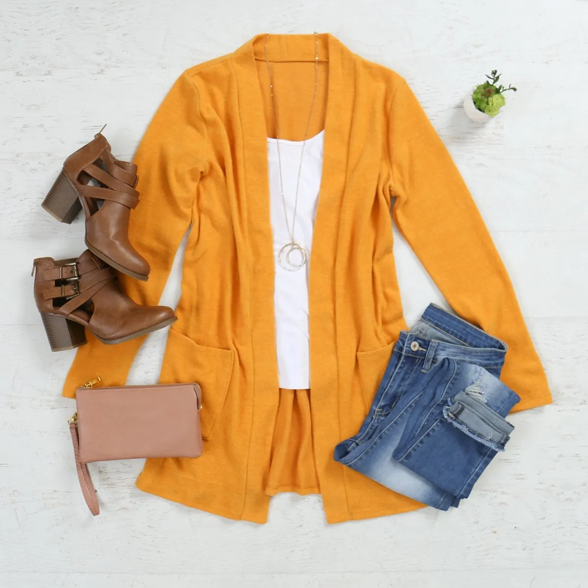 Brushed Melange Open Front Cardigan