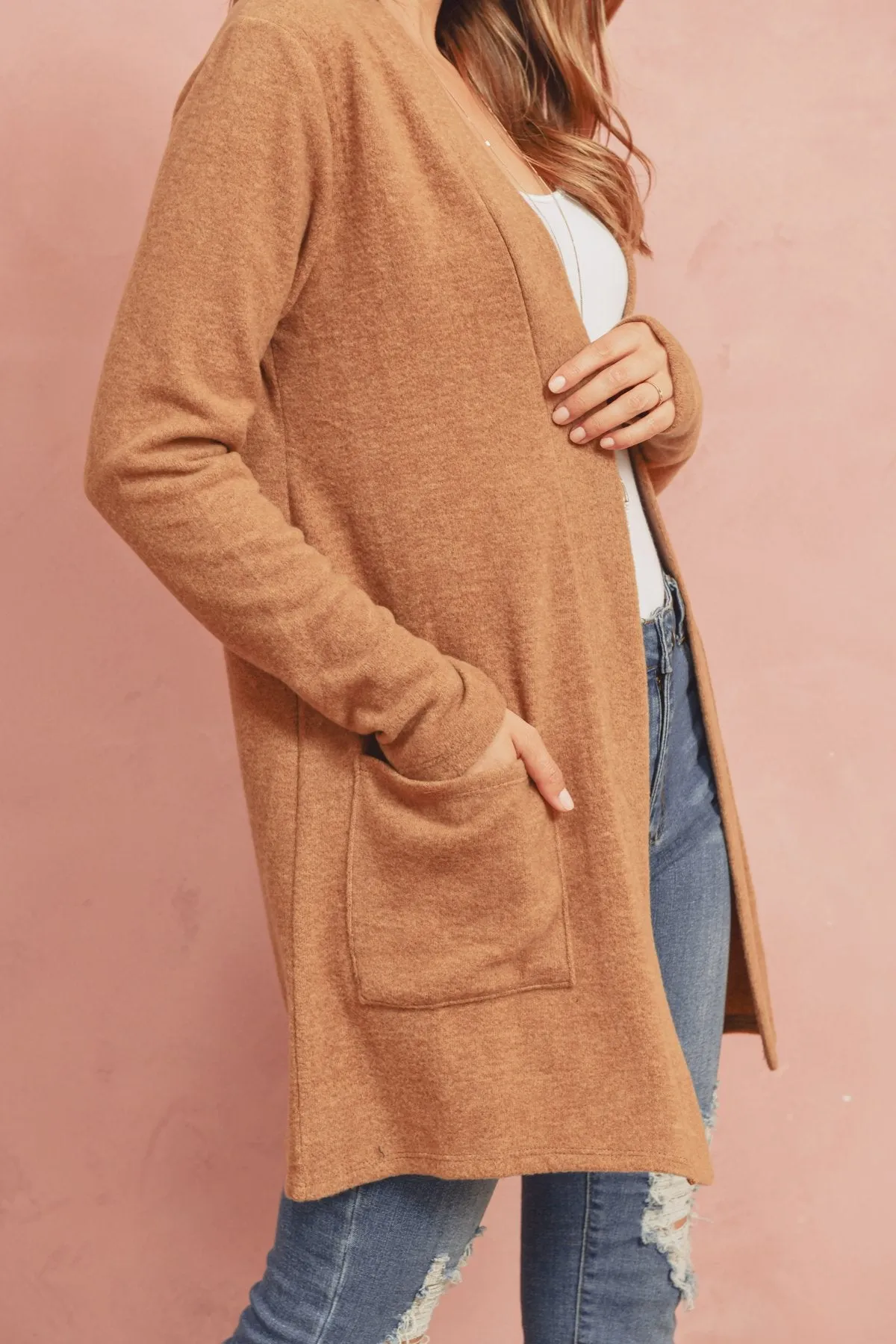 Brushed Melange Open Front Cardigan