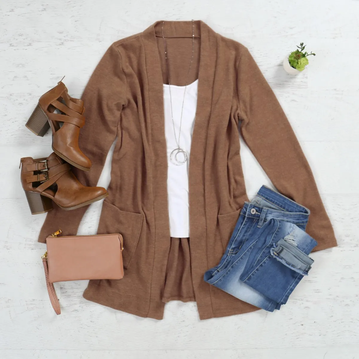 Brushed Melange Open Front Cardigan