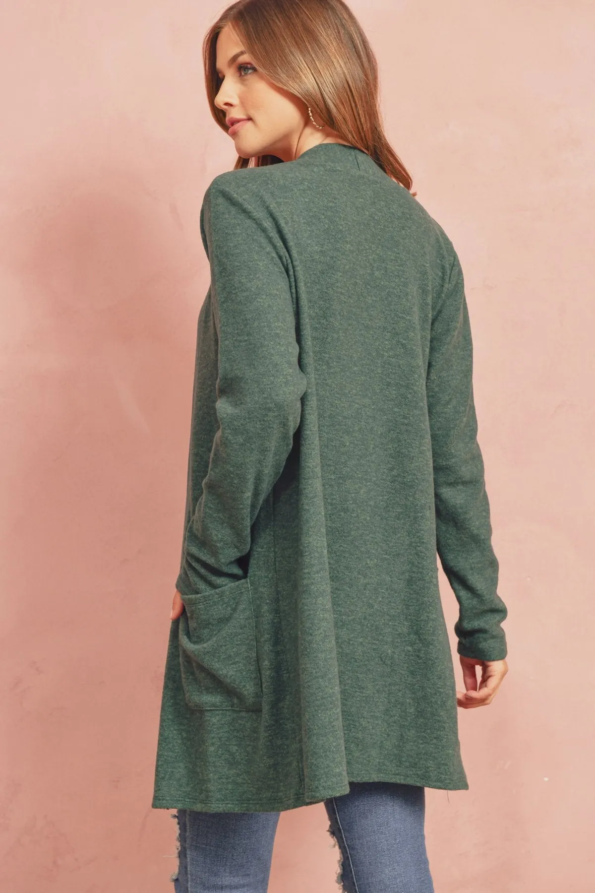Brushed Melange Open Front Cardigan