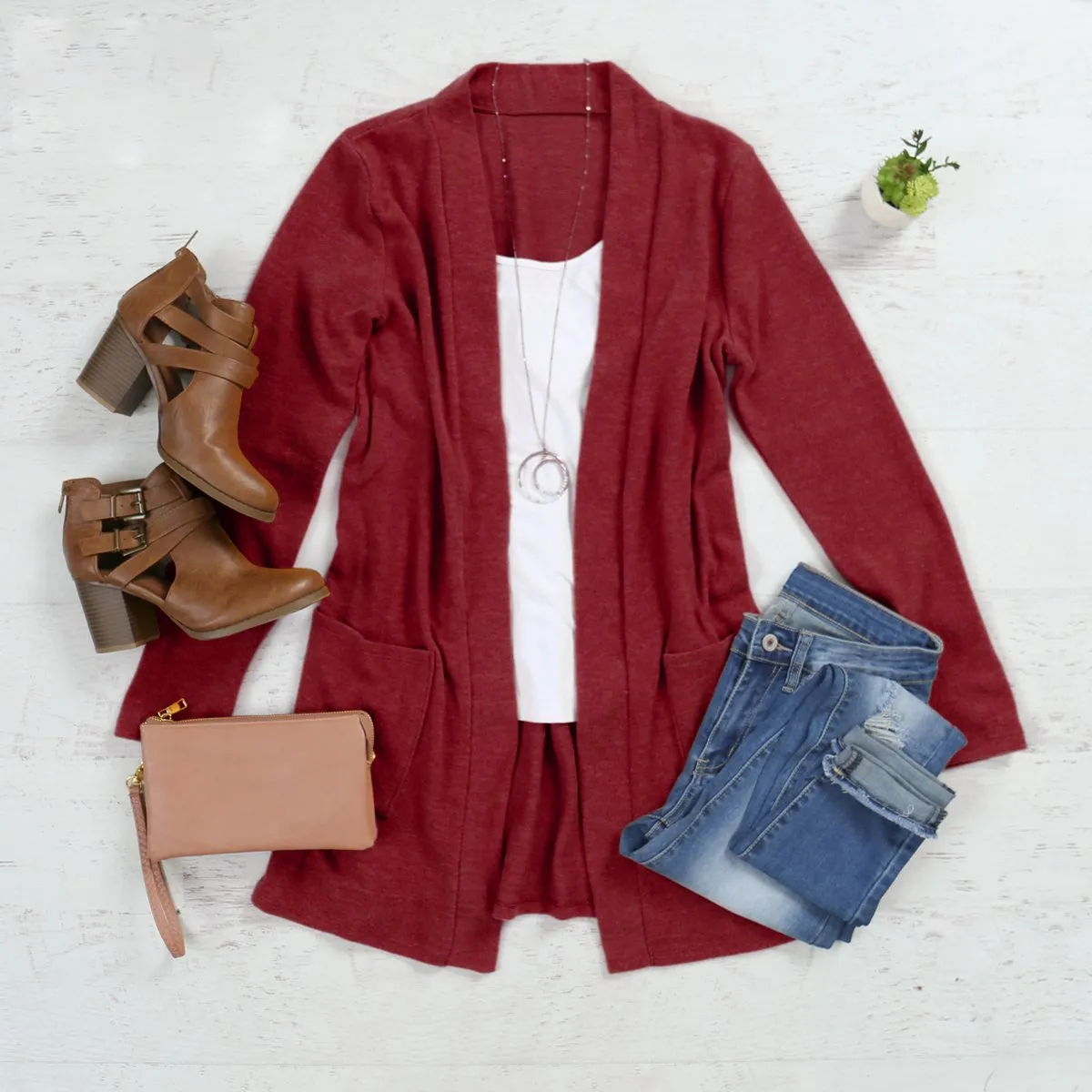 Brushed Melange Open Front Cardigan