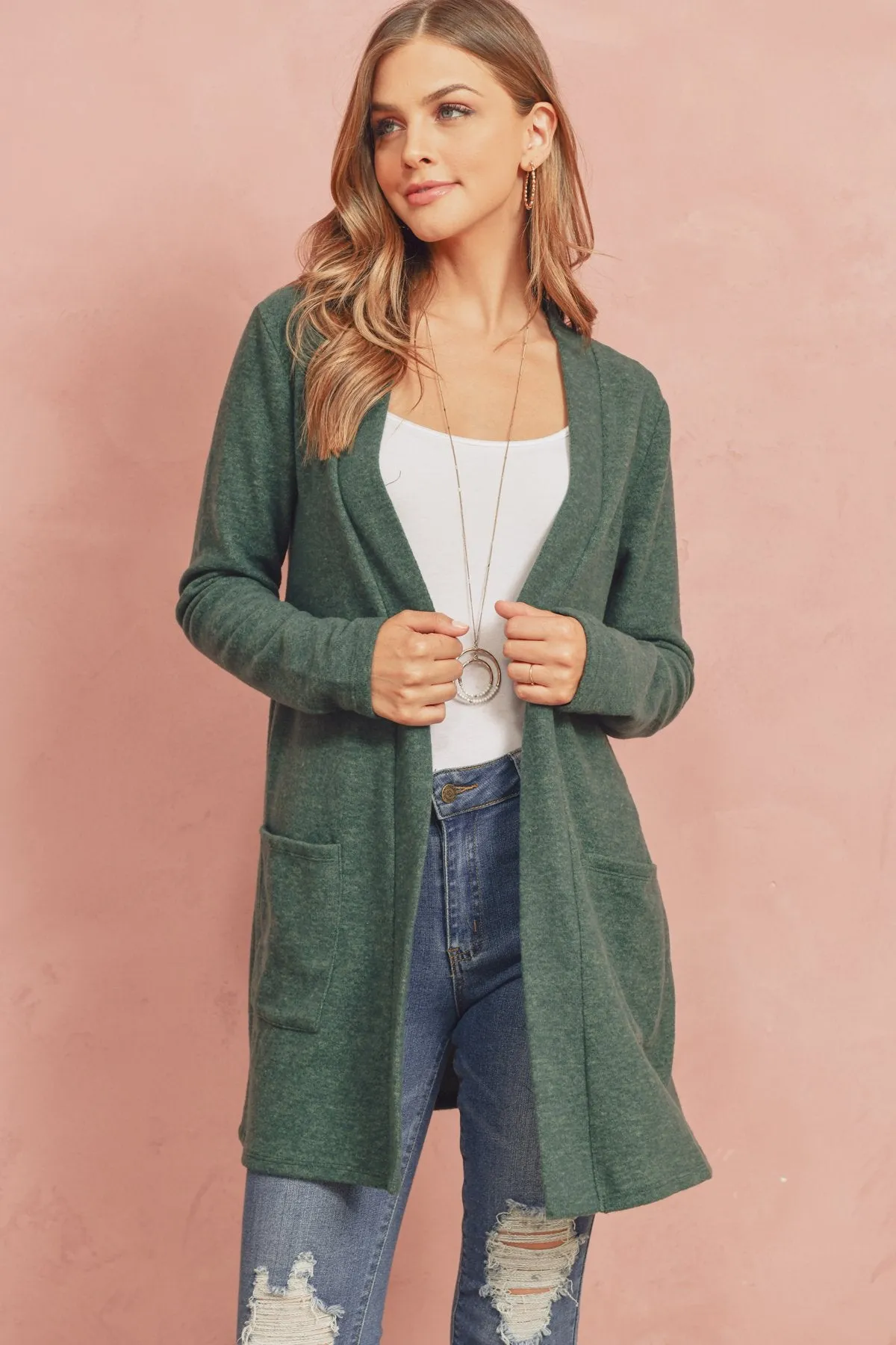Brushed Melange Open Front Cardigan