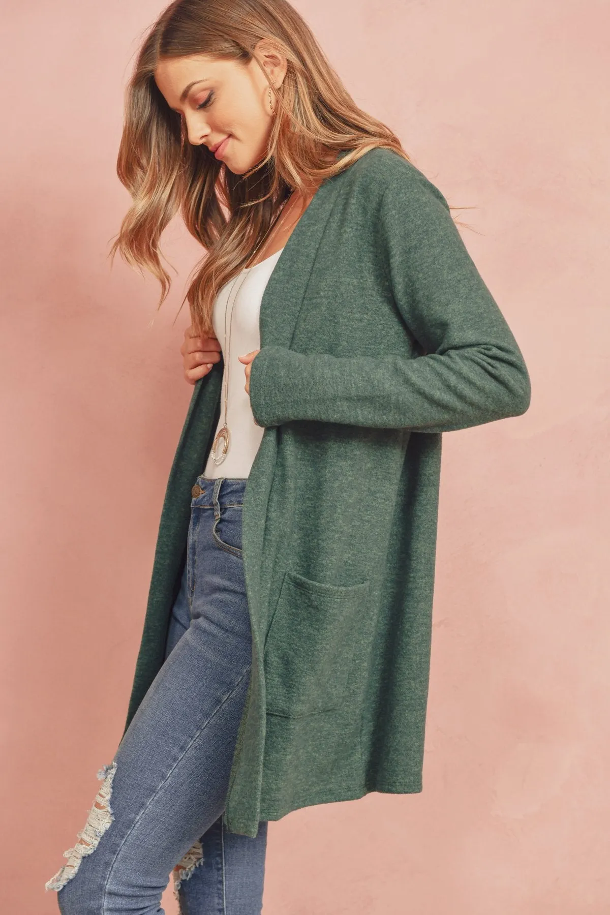 Brushed Melange Open Front Cardigan