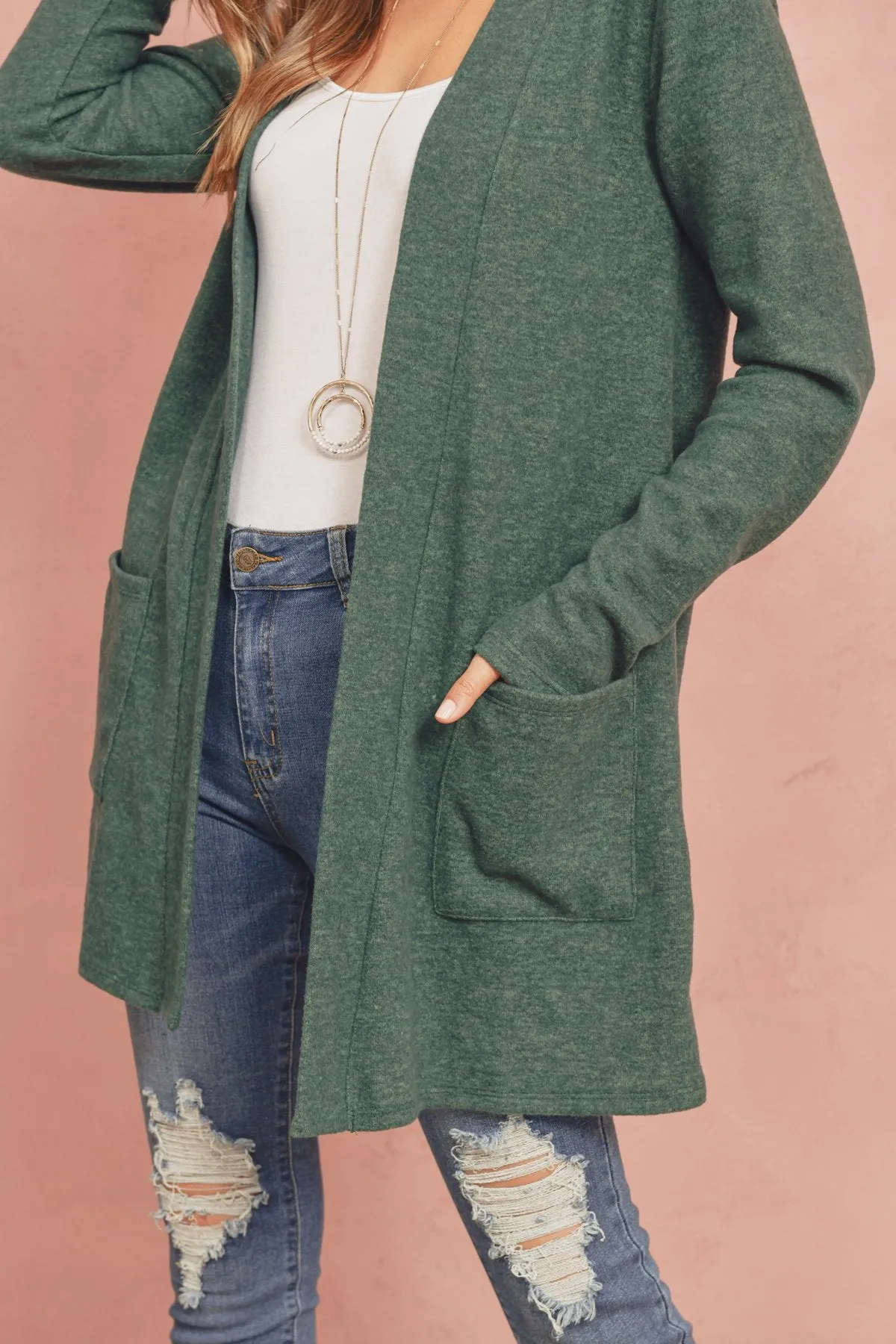 Brushed Melange Open Front Cardigan