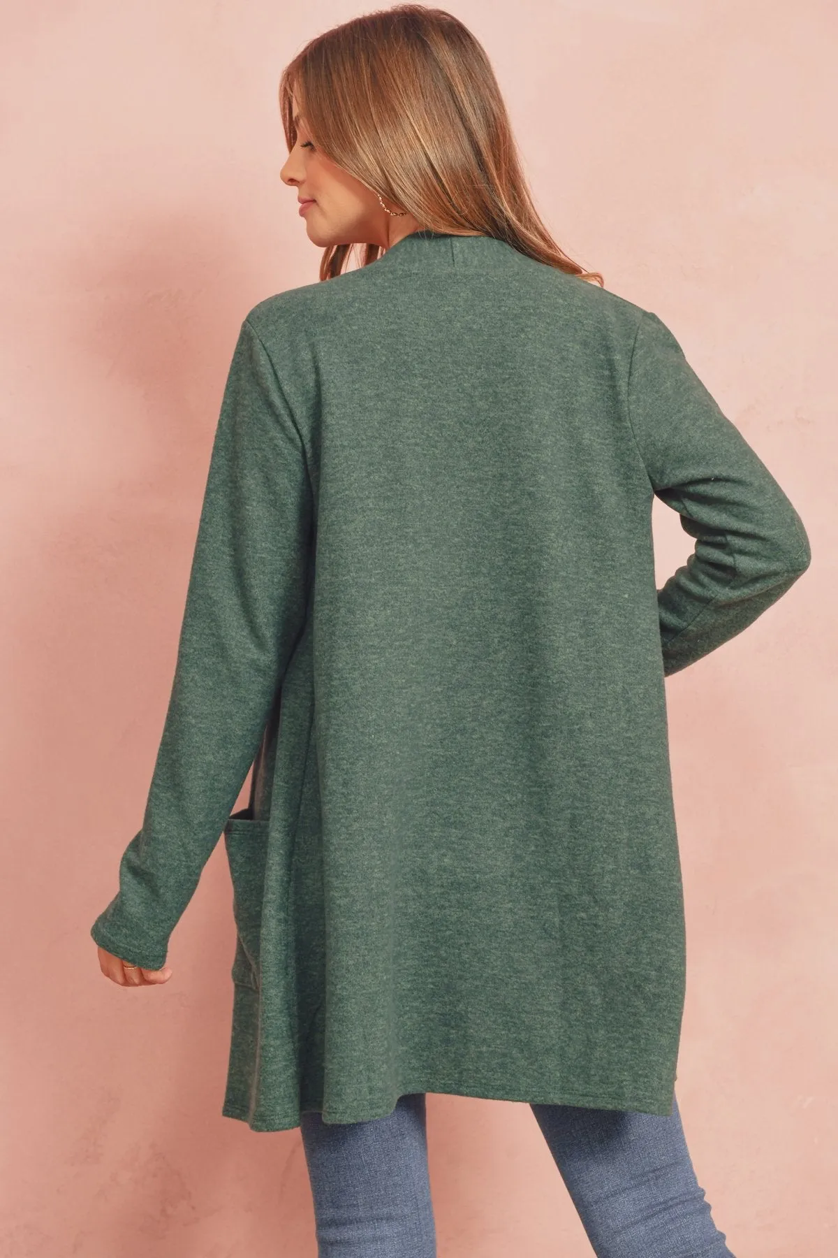 Brushed Melange Open Front Cardigan