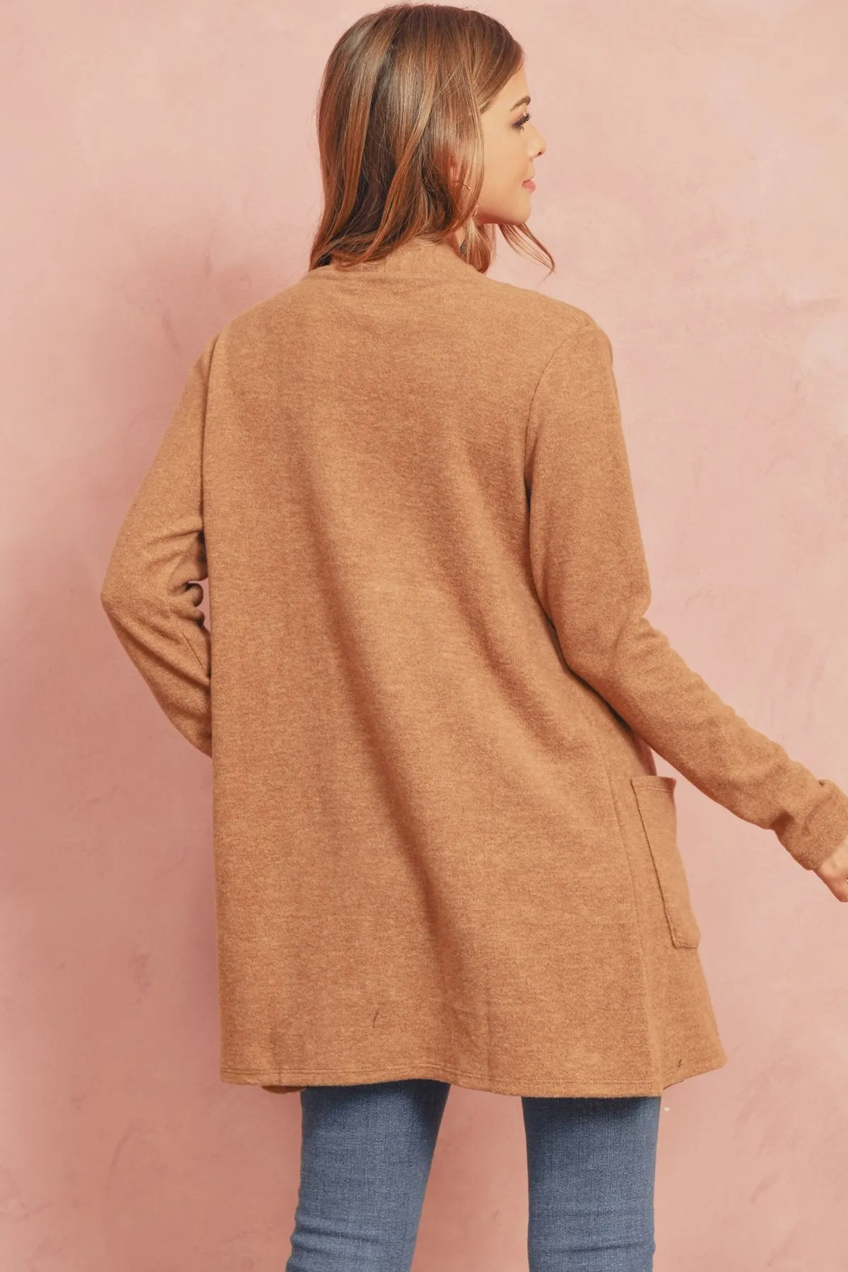Brushed Melange Open Front Cardigan