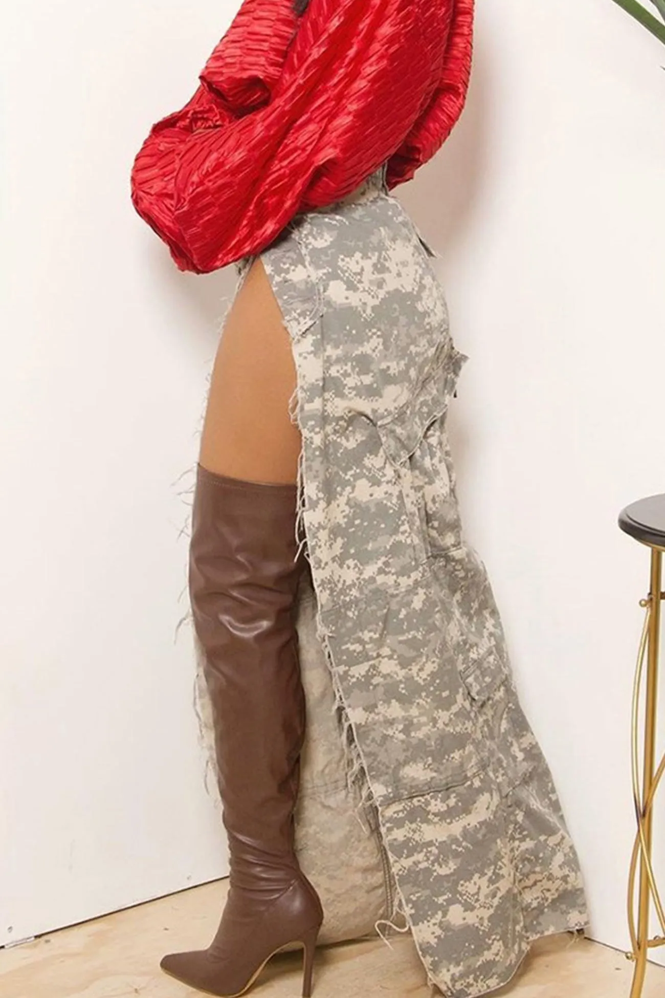 Camouflage Side Slit Midi Skirt