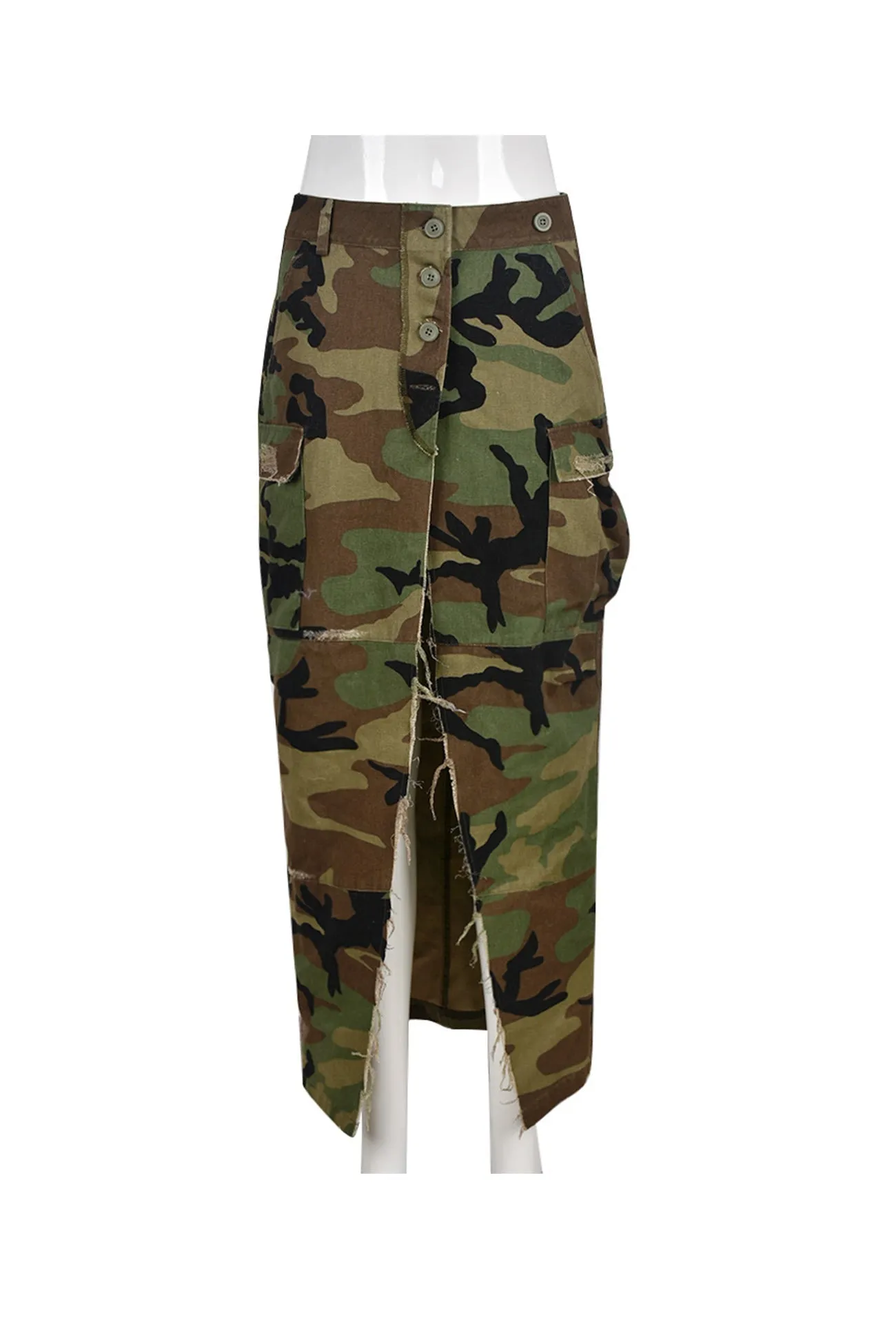 Camouflage Side Slit Midi Skirt
