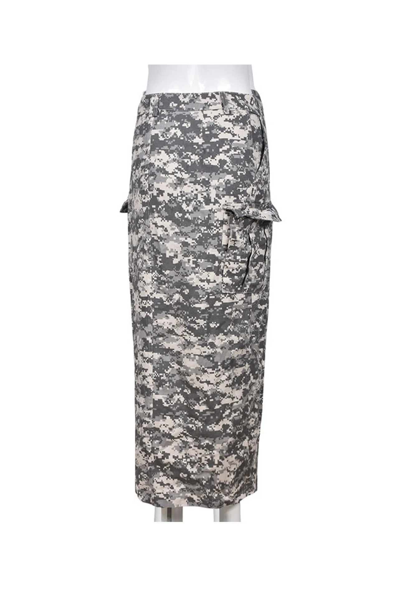 Camouflage Side Slit Midi Skirt