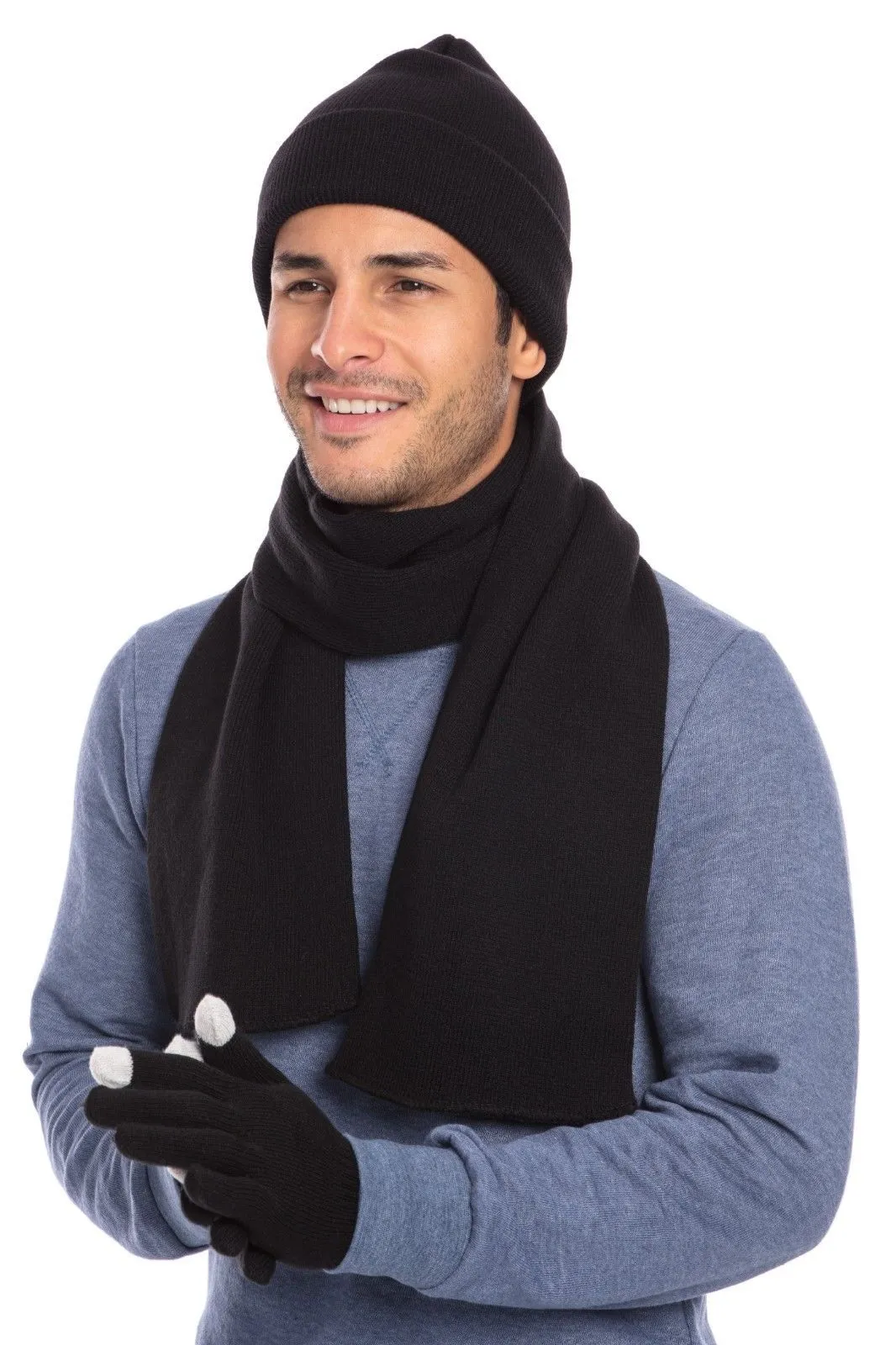 Casaba 3 Piece Winter Set Cuff Beanie Hat Scarf Touchscreen Gloves for Men Women