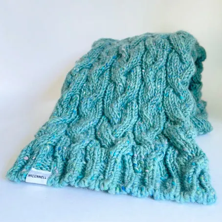 Classic cable hand knit scarf - blue