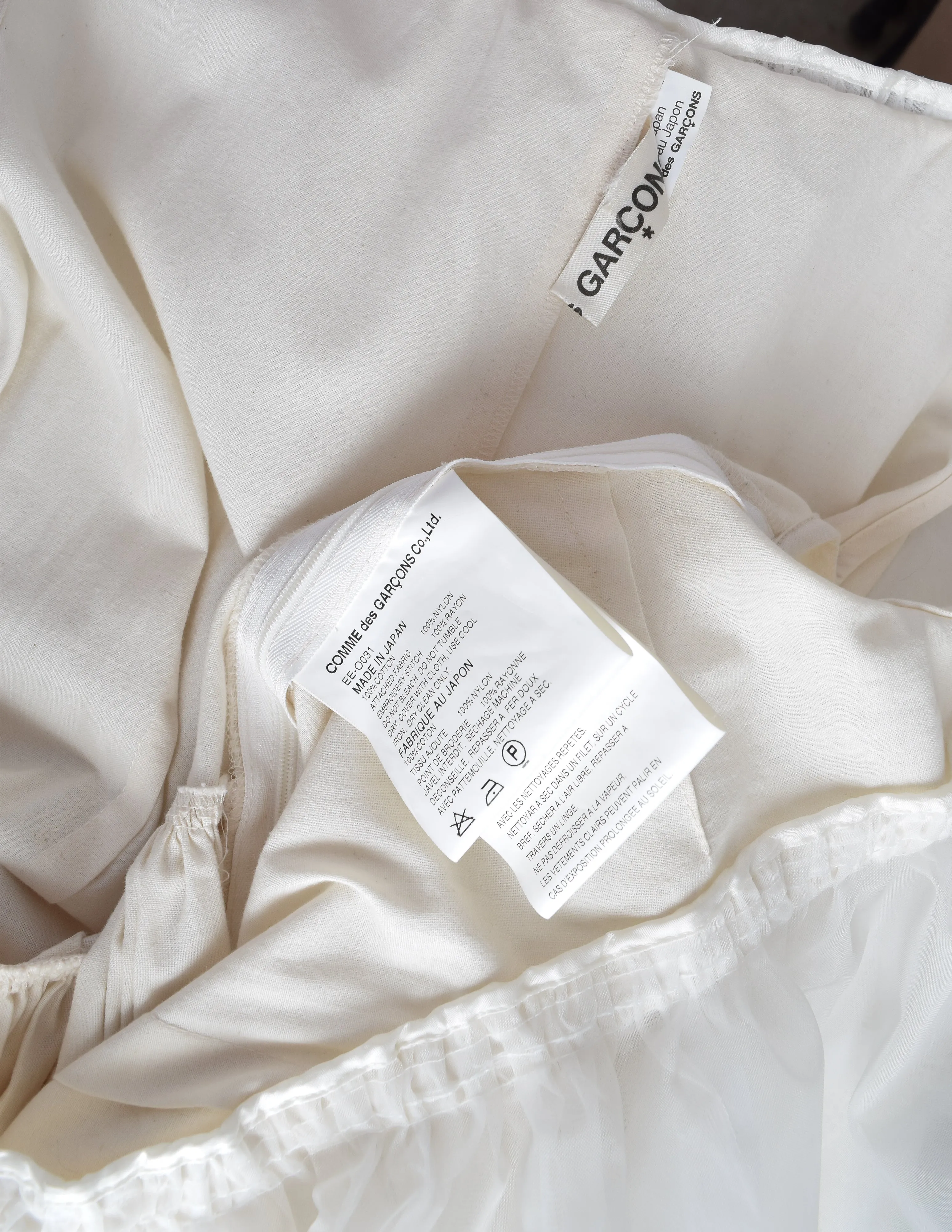Comme des Garcons Vintage SS 2002 Off-White Full Skirt Runway Dress with Huge Layered Embroidered Lace Collar