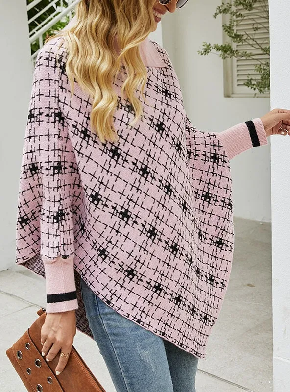 Contrasting Color Side Lapel Cape Shawl
