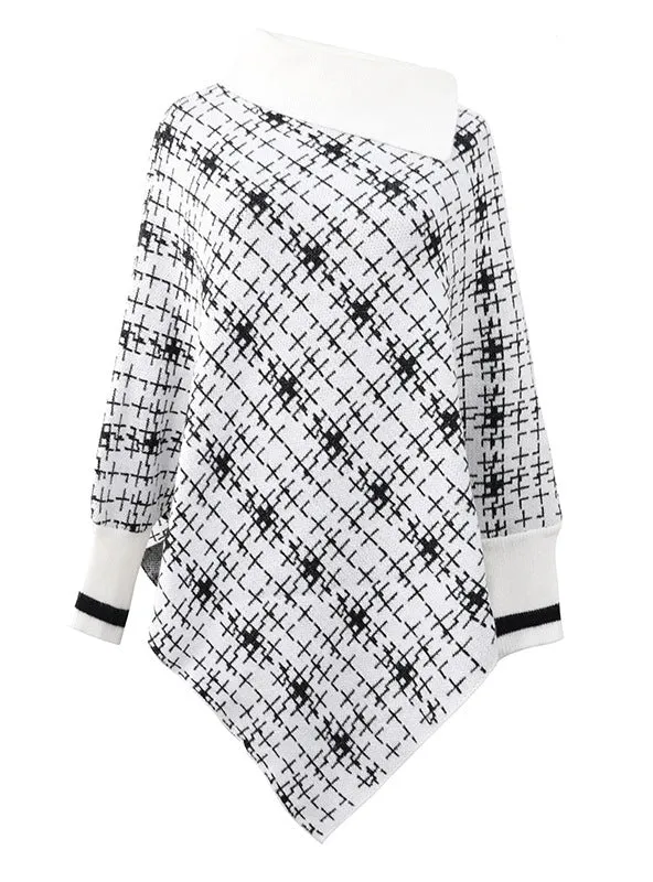 Contrasting Color Side Lapel Cape Shawl