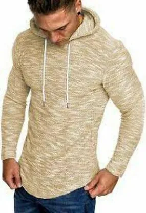 Coofandy Mens Hooded Sweatshirt Long Sleeve Knitted Hoodies, Khaki, Size Medium