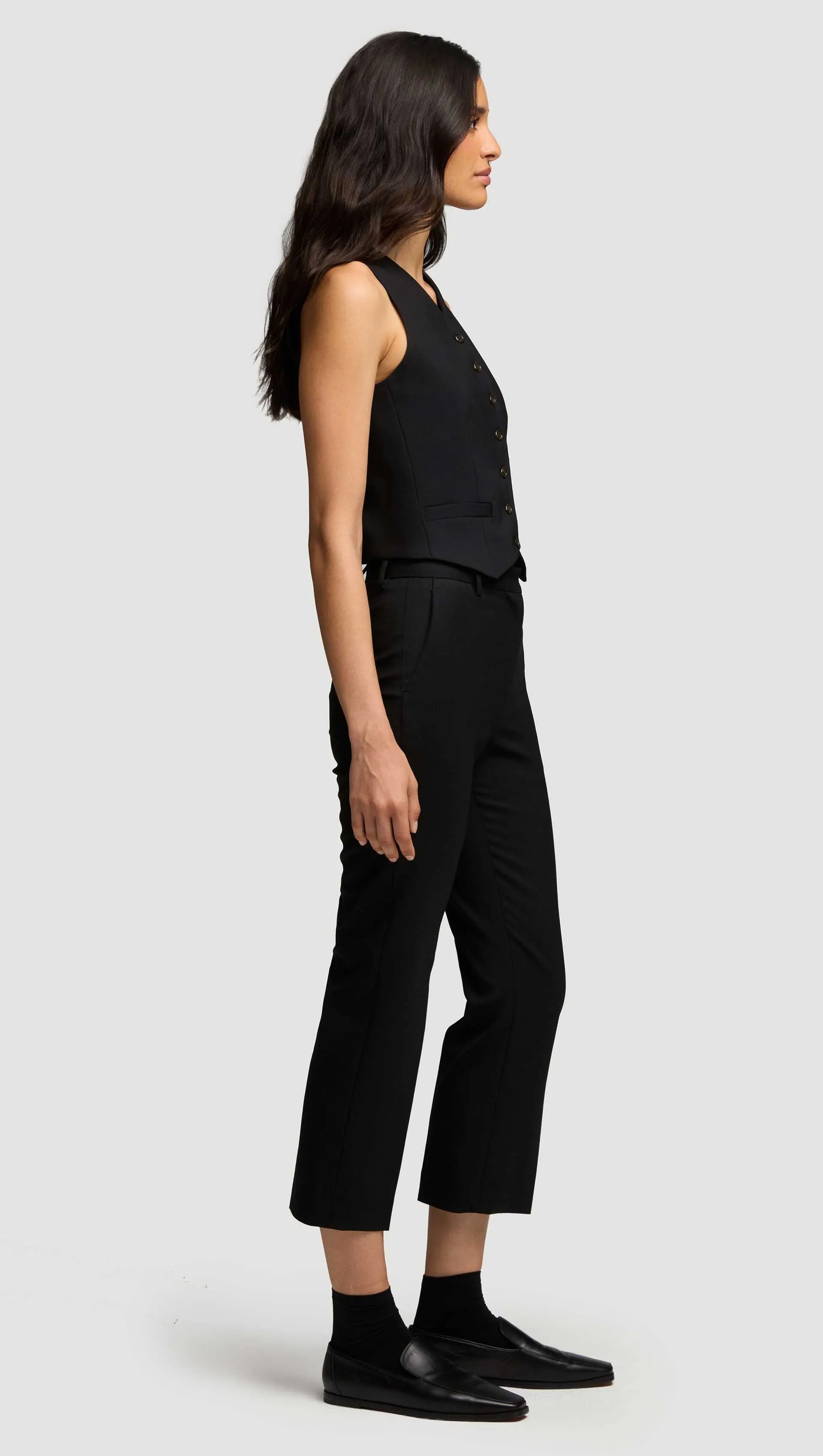 Cropped Straight Leg Trouser in Seasonless Wool | Black