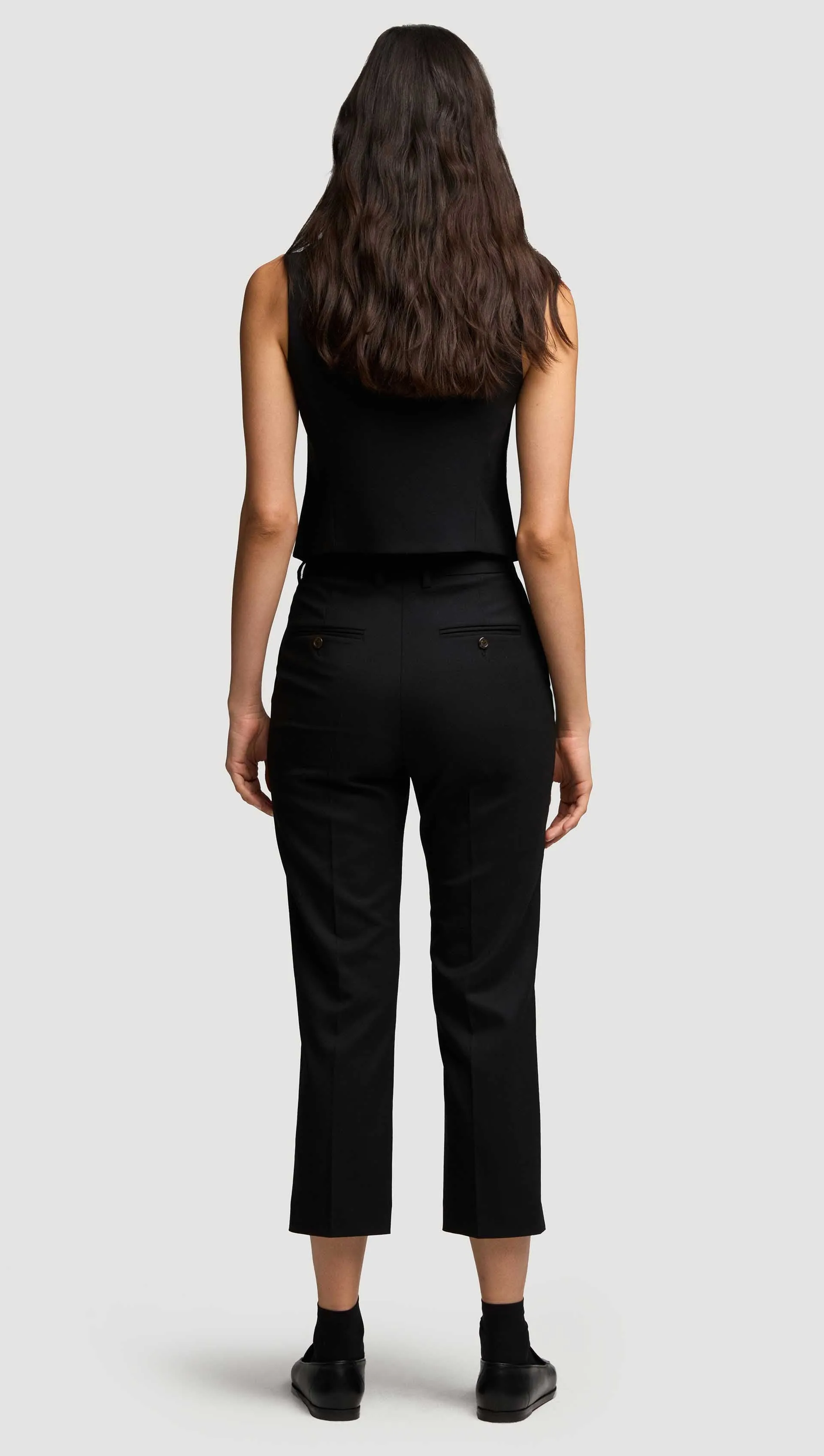 Cropped Straight Leg Trouser in Seasonless Wool | Black