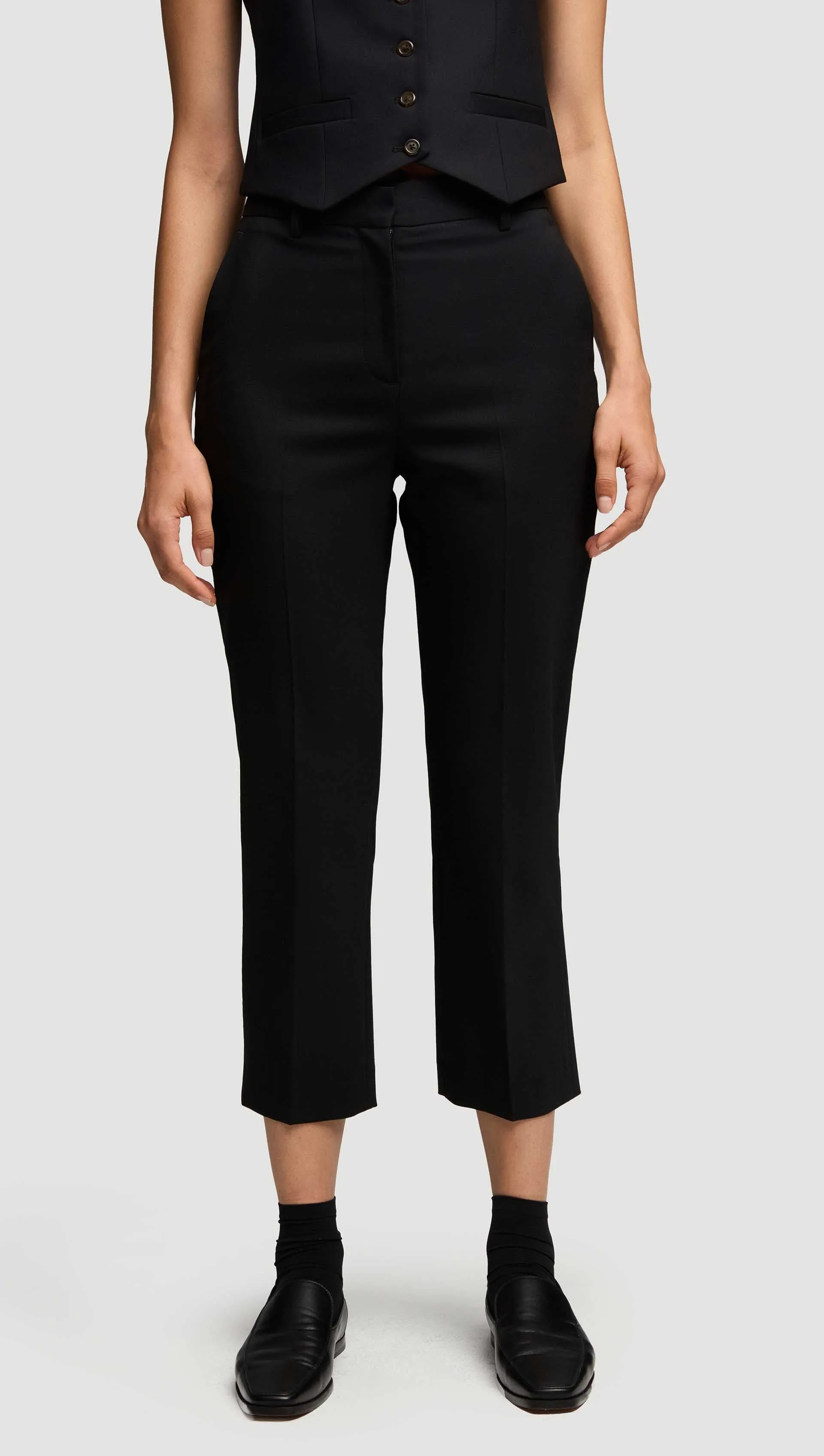 Cropped Straight Leg Trouser in Seasonless Wool | Black