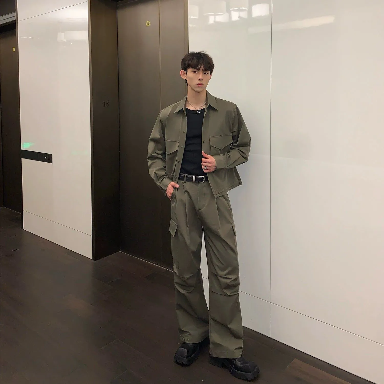 Cui Breast Pocket Shirt & Cargo Pants Set