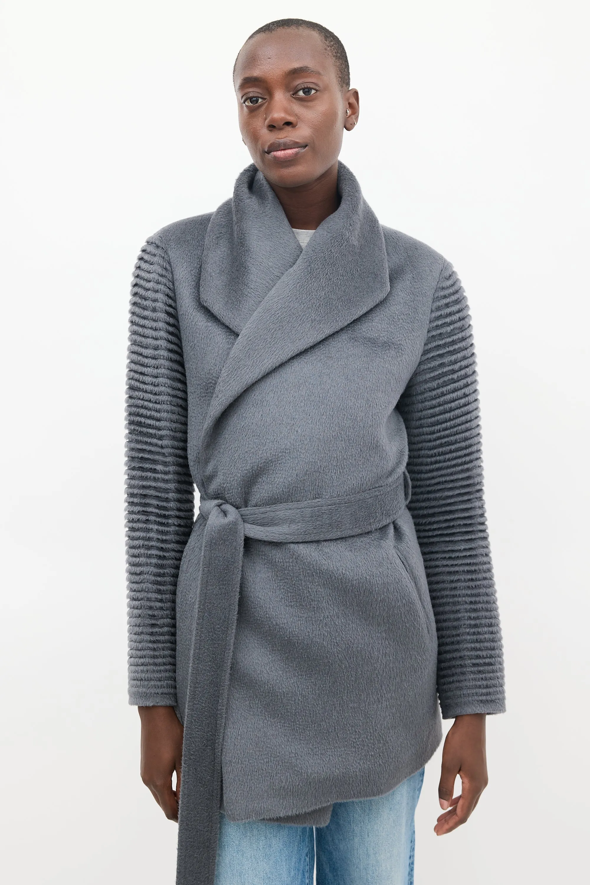 Dark Grey Wool Mid Length Wrap Coat