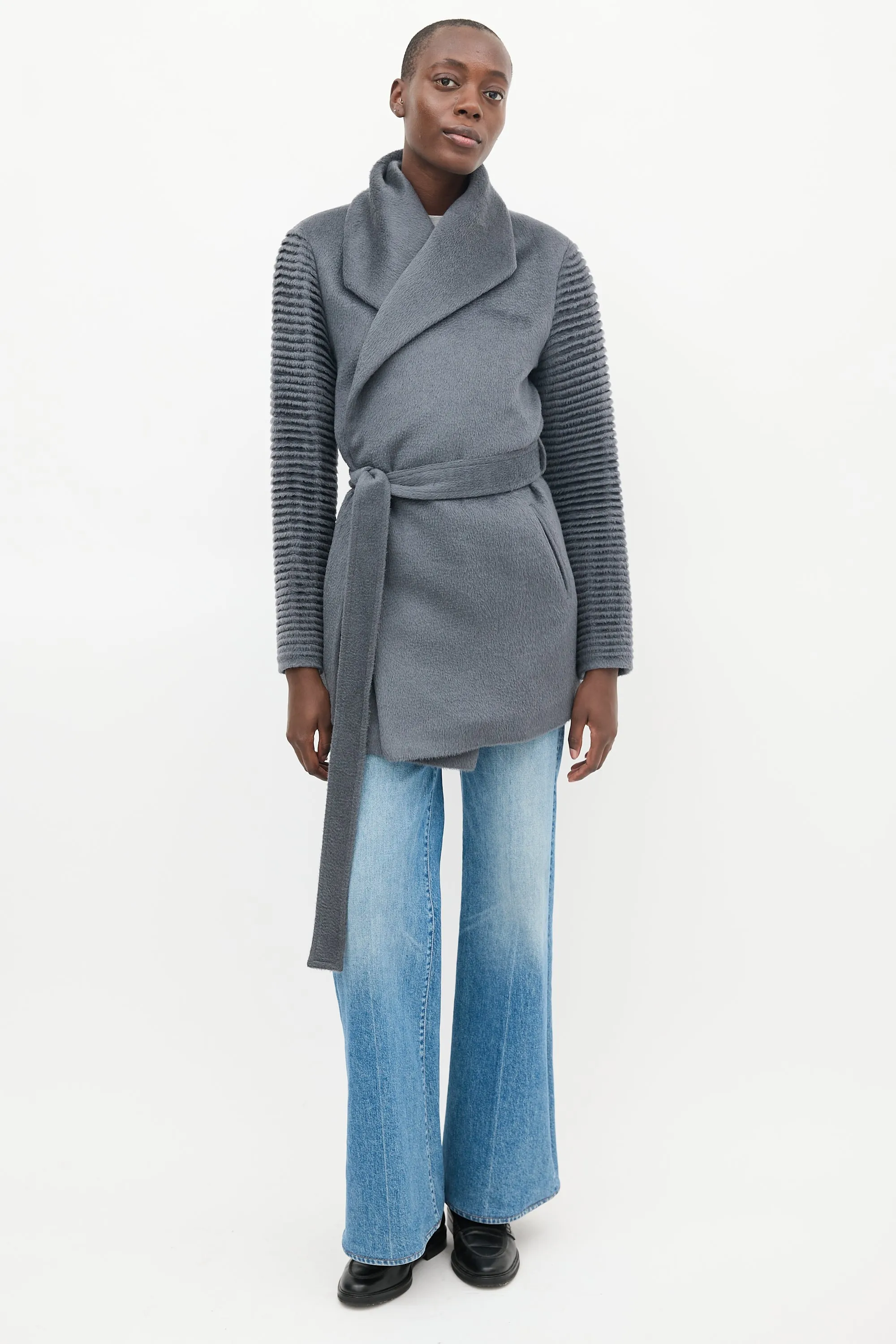 Dark Grey Wool Mid Length Wrap Coat