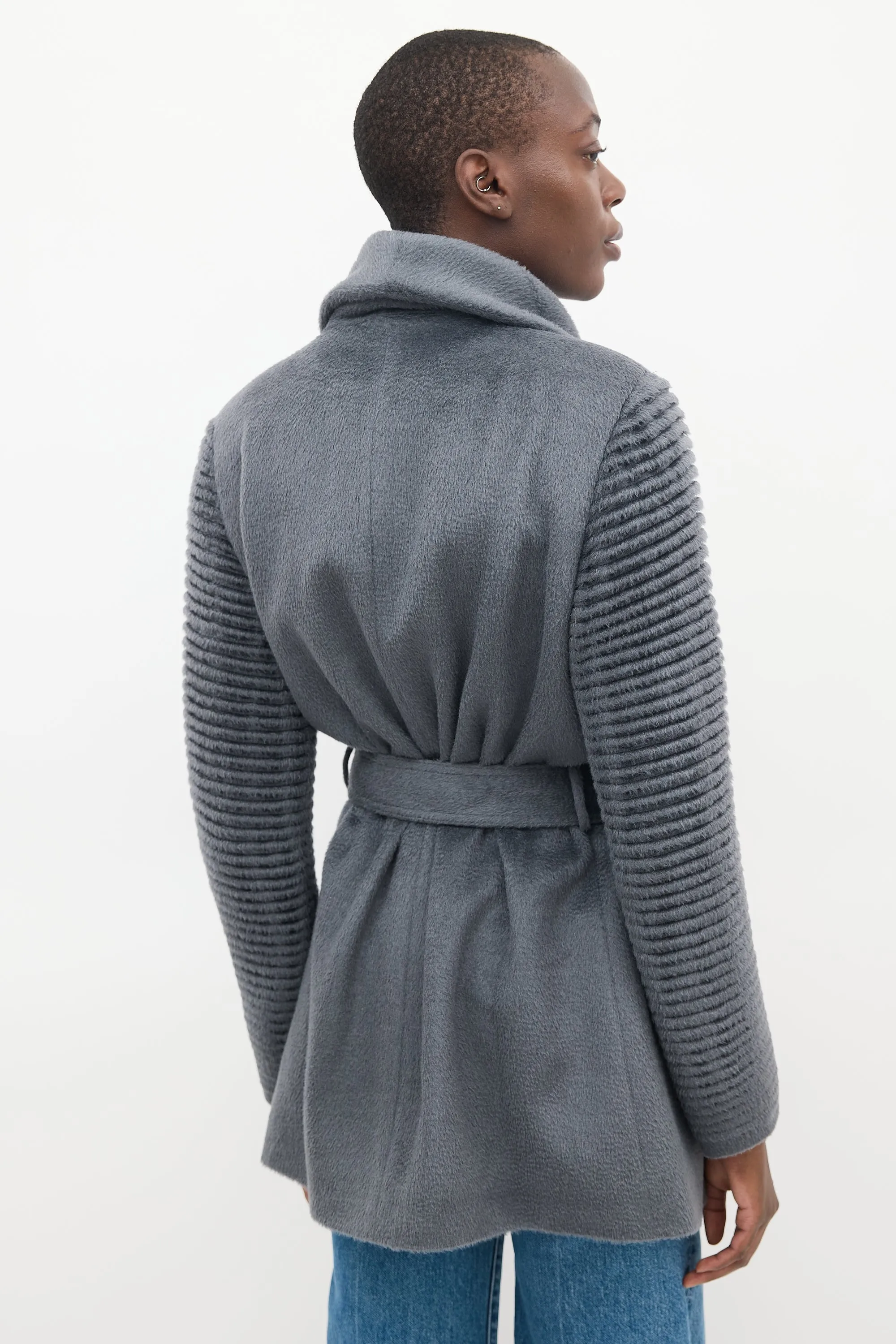 Dark Grey Wool Mid Length Wrap Coat