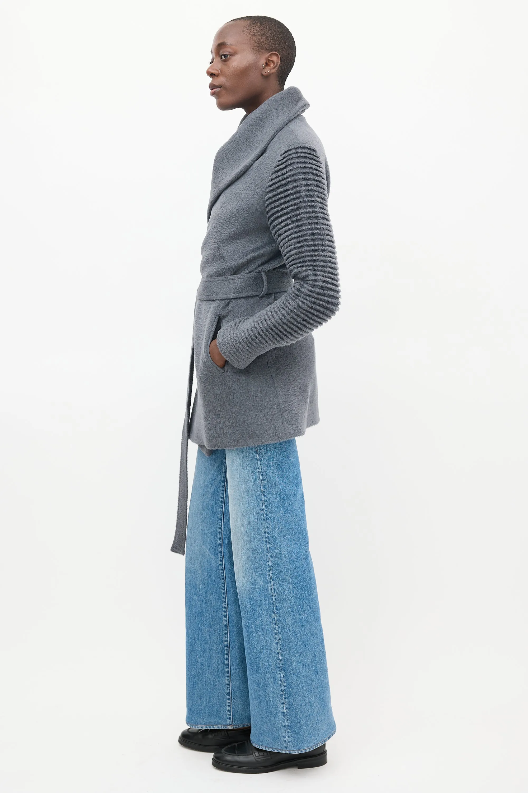Dark Grey Wool Mid Length Wrap Coat