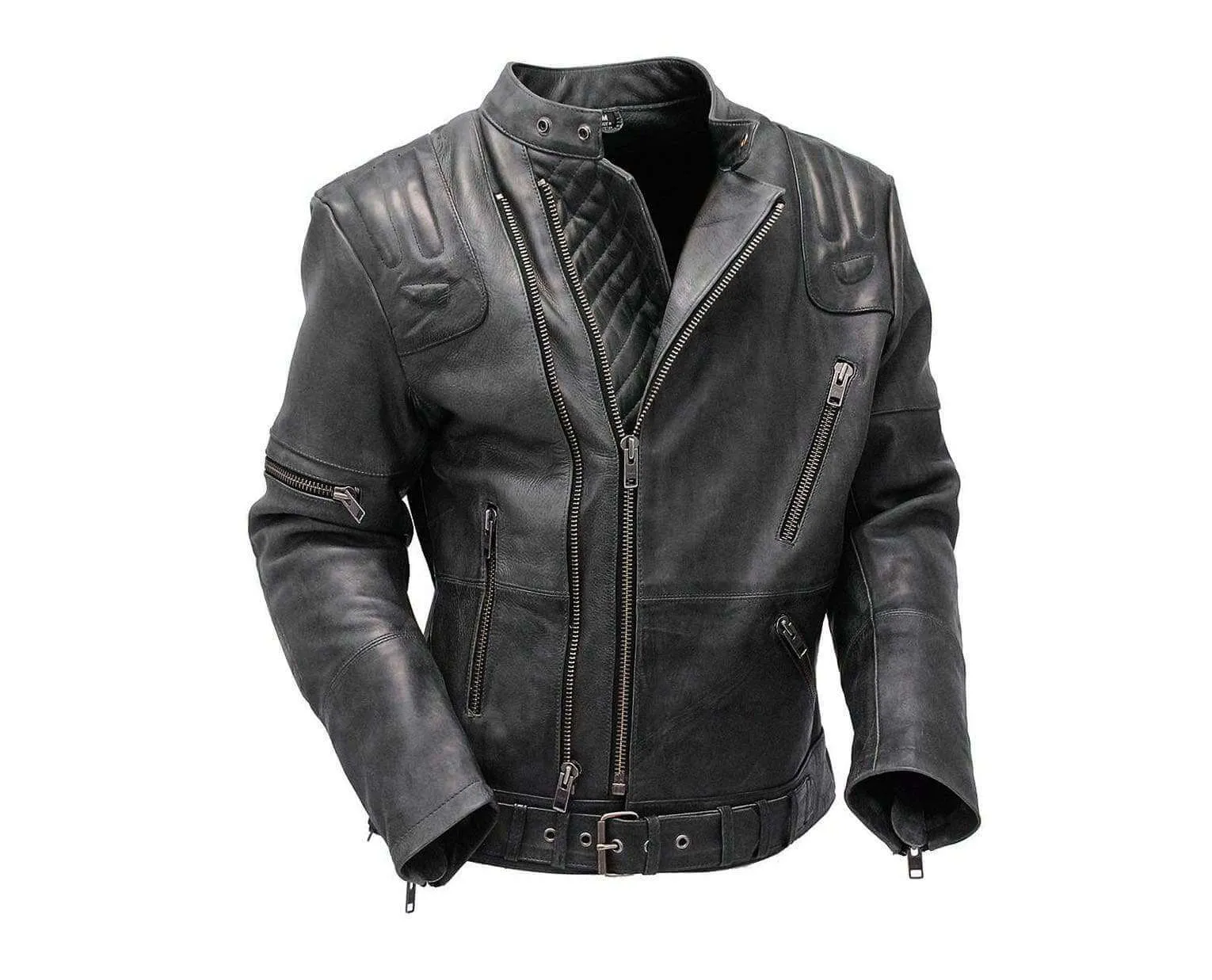 Double Zipper Leather Motorcycle Jacket, Men's Black Leather Jacket