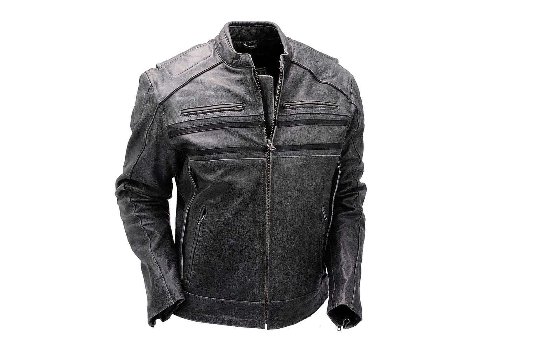 Double Zipper Leather Motorcycle Jacket, Men's Black Leather Jacket