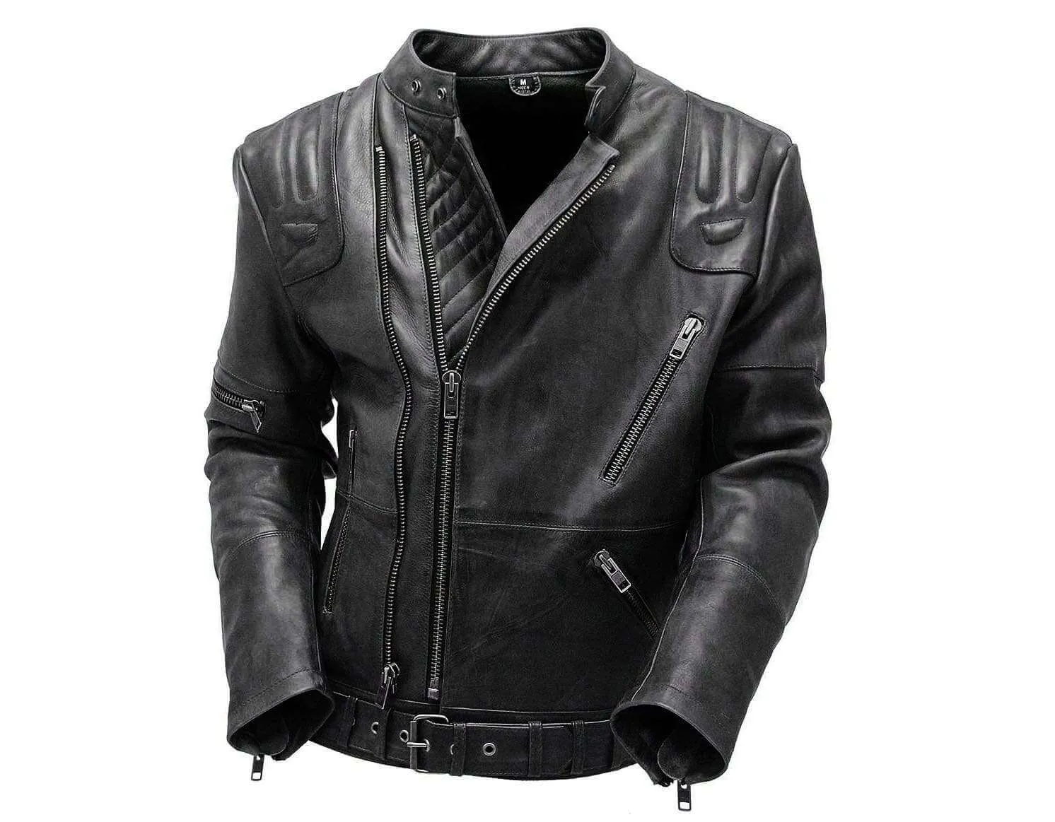 Double Zipper Leather Motorcycle Jacket, Men's Black Leather Jacket