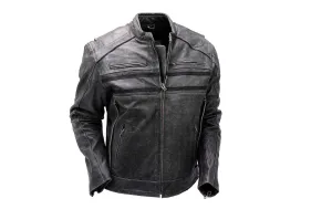 Double Zipper Leather Motorcycle Jacket, Men's Black Leather Jacket