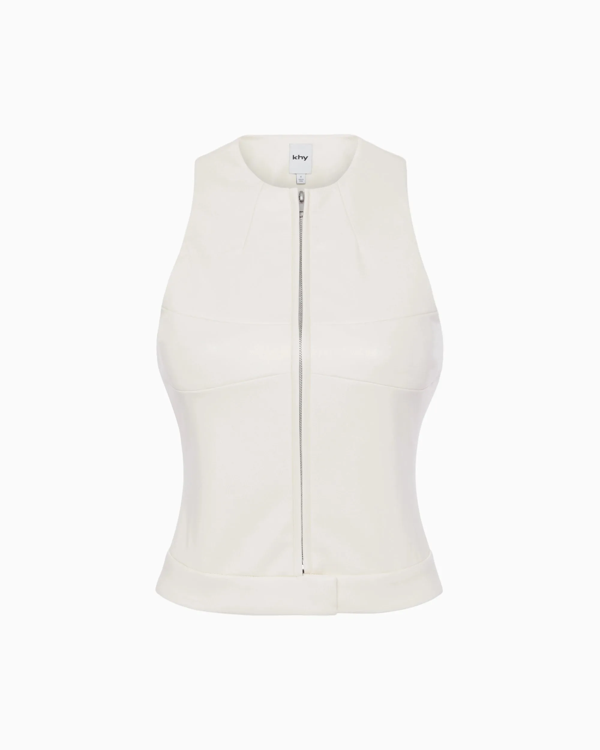 Faux Leather Zip Up Tank | Chalk