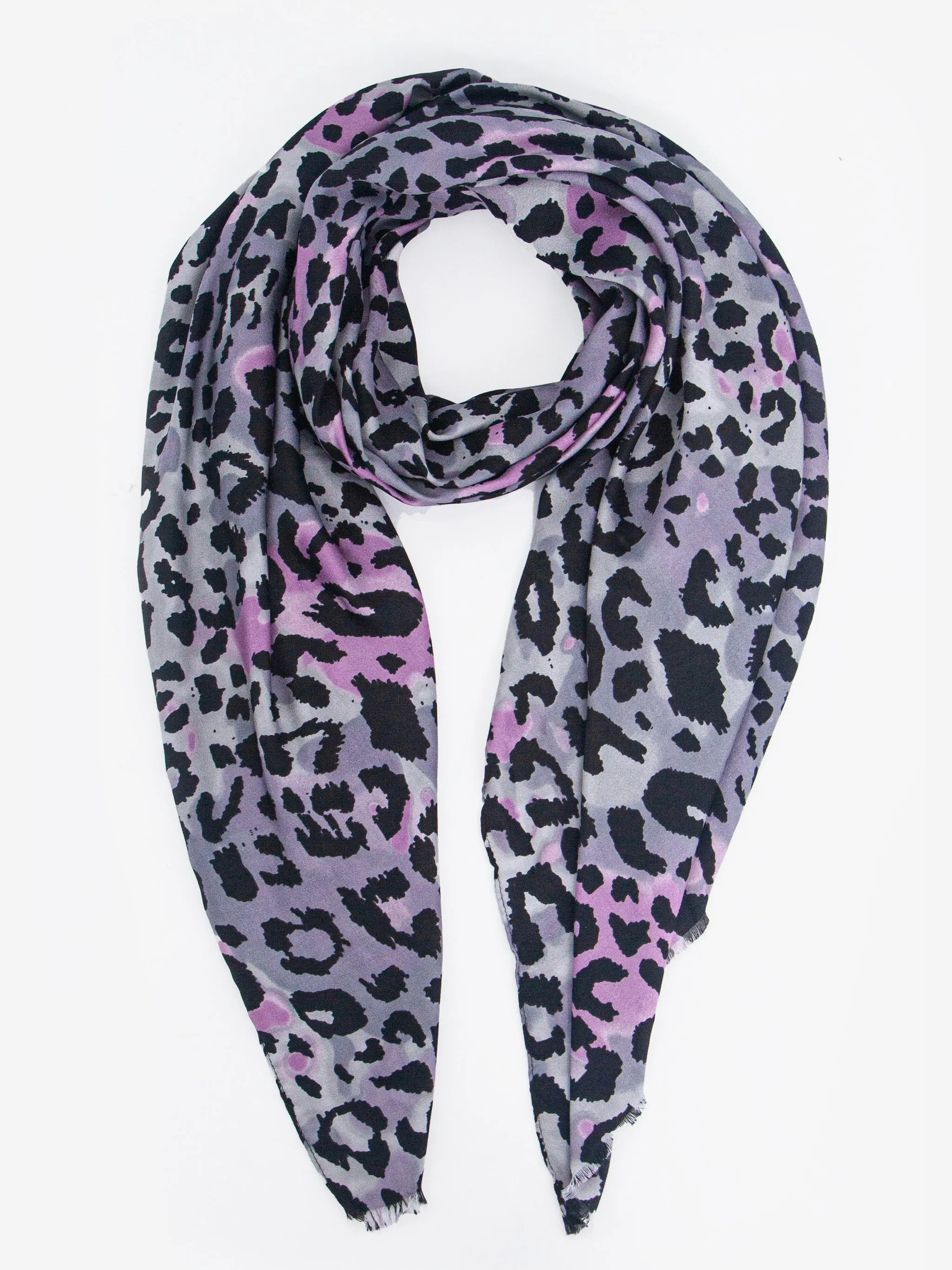 Felix Lightweight Scarf - Grey/Pink, Leopard