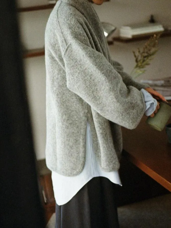 Felt Wool Knit Shawl Collar Coat - Gray